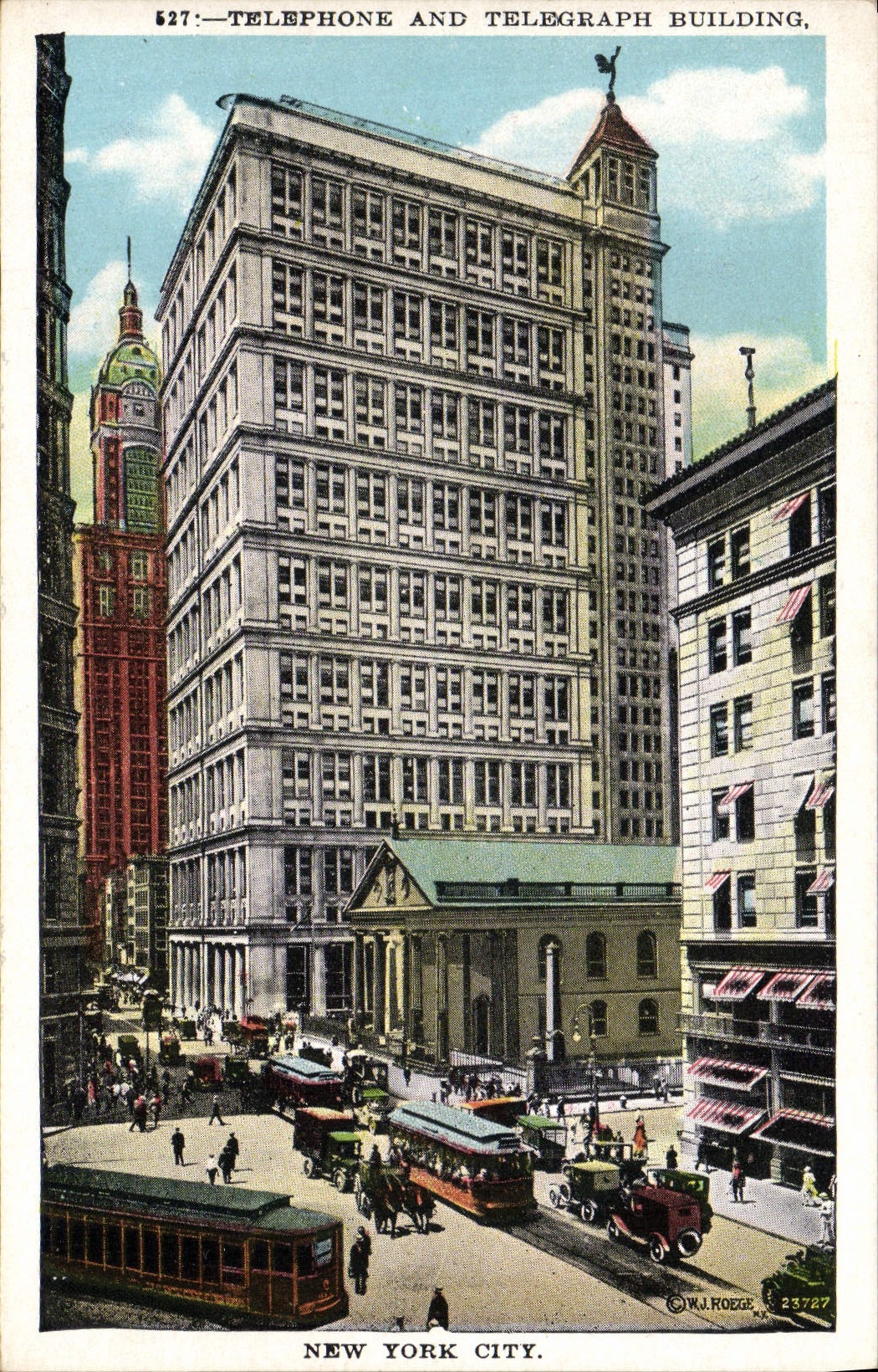 VINTAGE POSTCARD Telephone And Telegraph Building New York City Tram