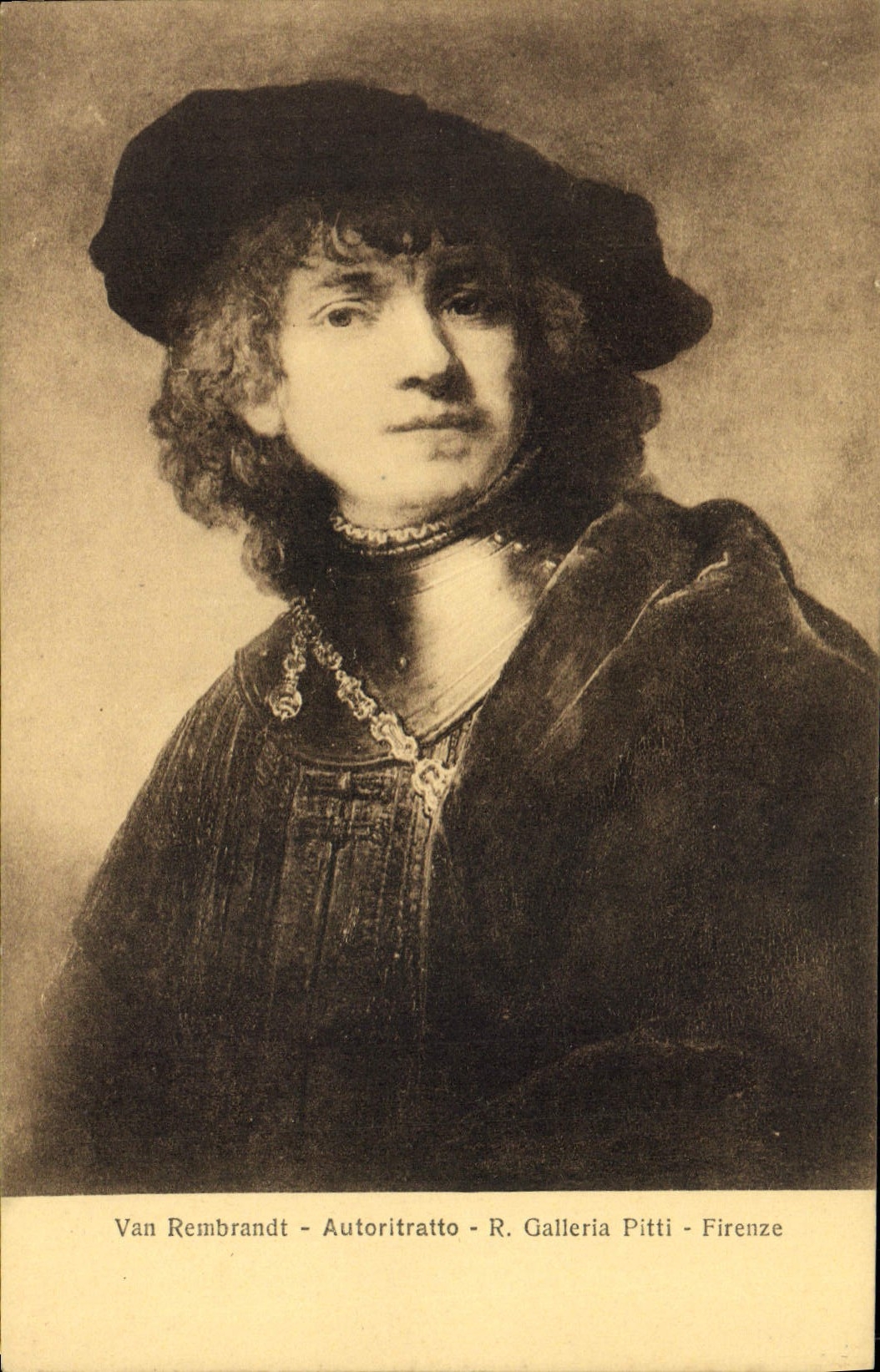 Galleria Pitti Firenze de Van Rembrandt Autoritratto de la POSTAL de la VENDIMIA