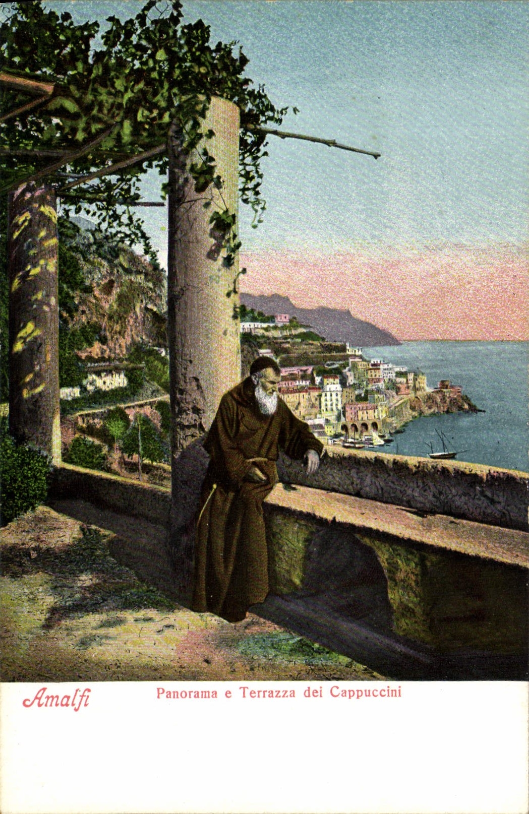 VINTAGE POSTCARD Amalfi Panorama E Terrazza Dei Cappuccini Monk