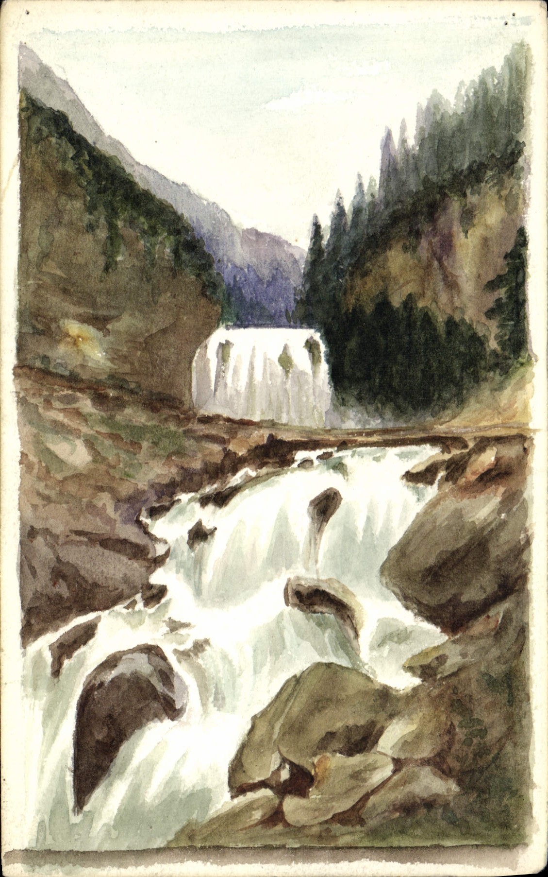 CPA Dessin a la main Cascade