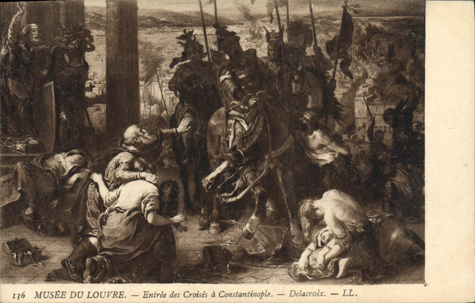 VINTAGE POSTCARD Musee Of Louvre Entree Of Cross has Constantinople Delacroix