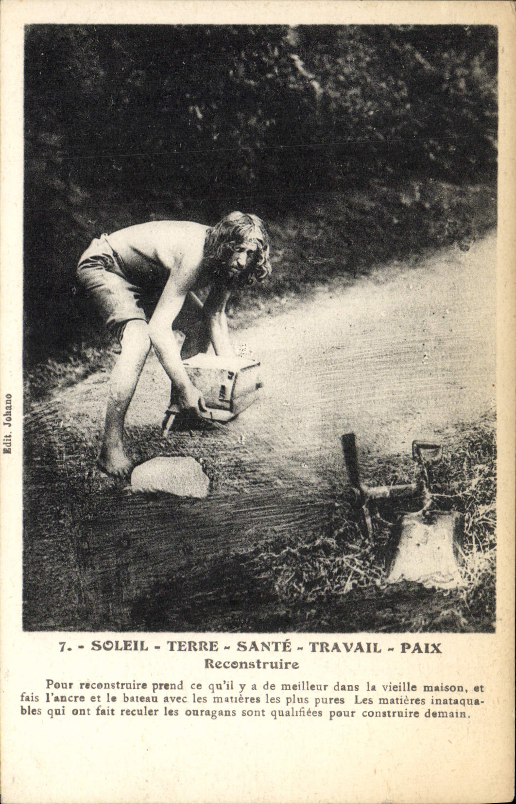 VINTAGE POSTCARD Sun Ground Health Work Peace To rebuild Robinson Crusoe