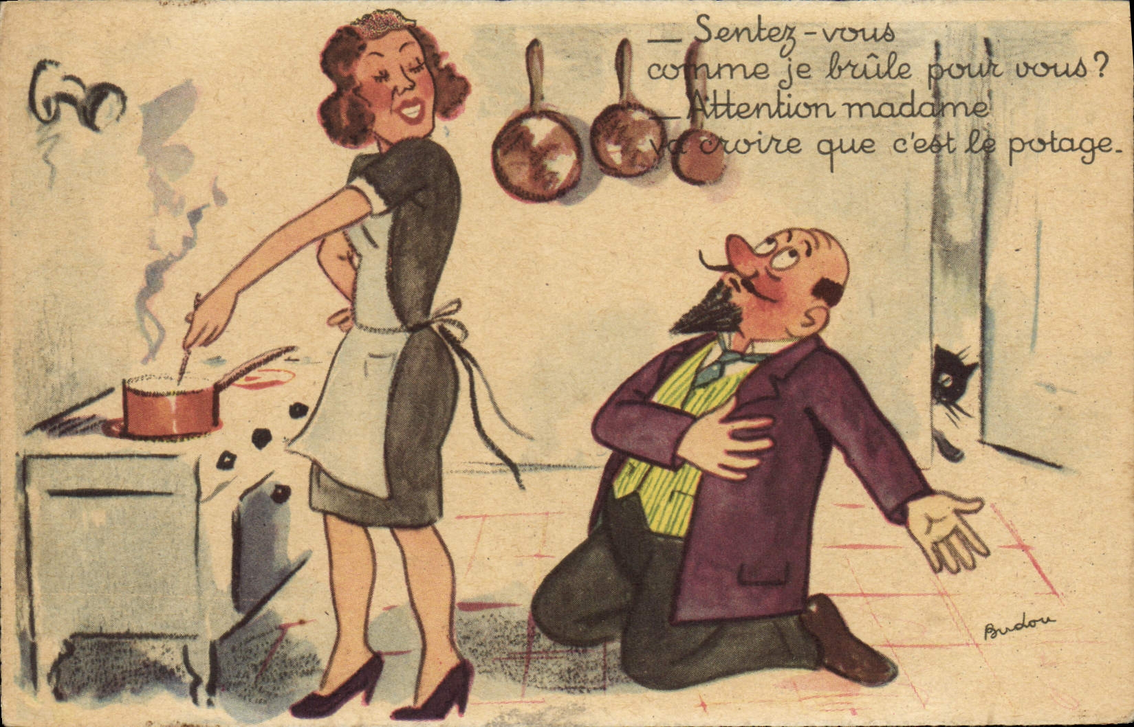 La POSTAL de la VENDIMIA siente como I que señala por medio de luces para usted? Ilustrador de Budou de la mujer