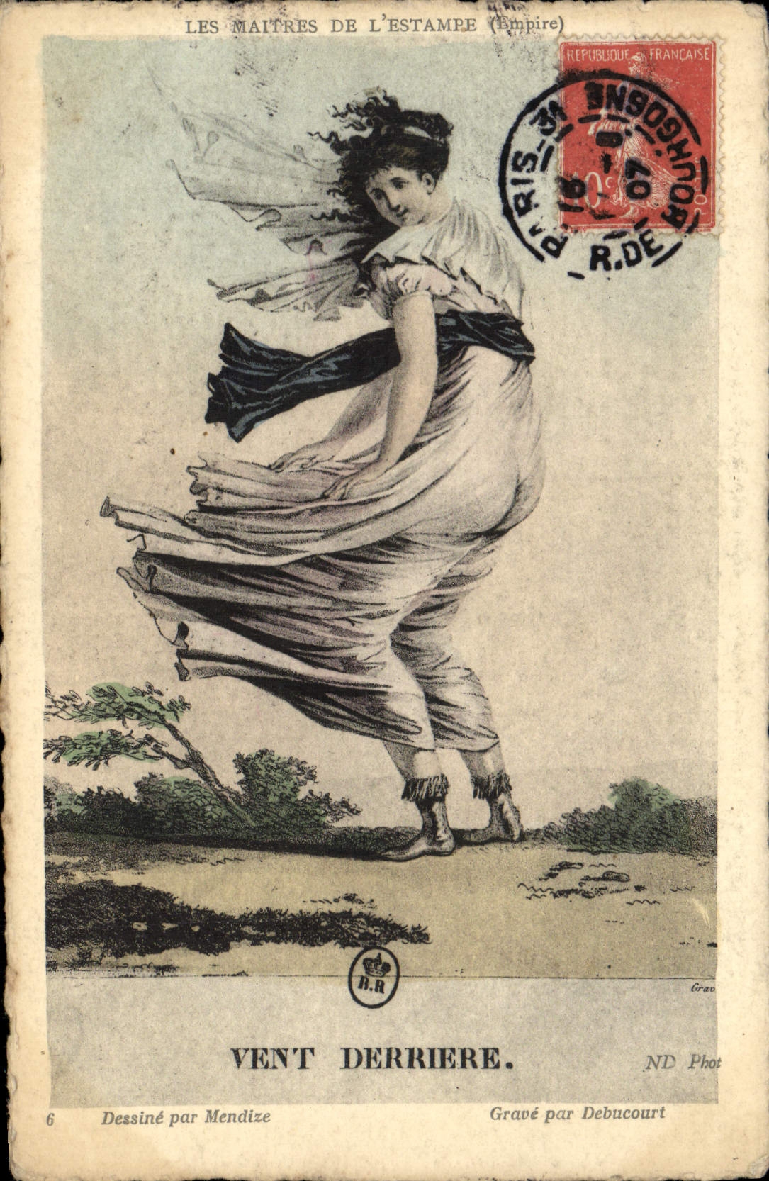 VINTAGE POSTCARD Masters Of the Print Wind Behind Woman