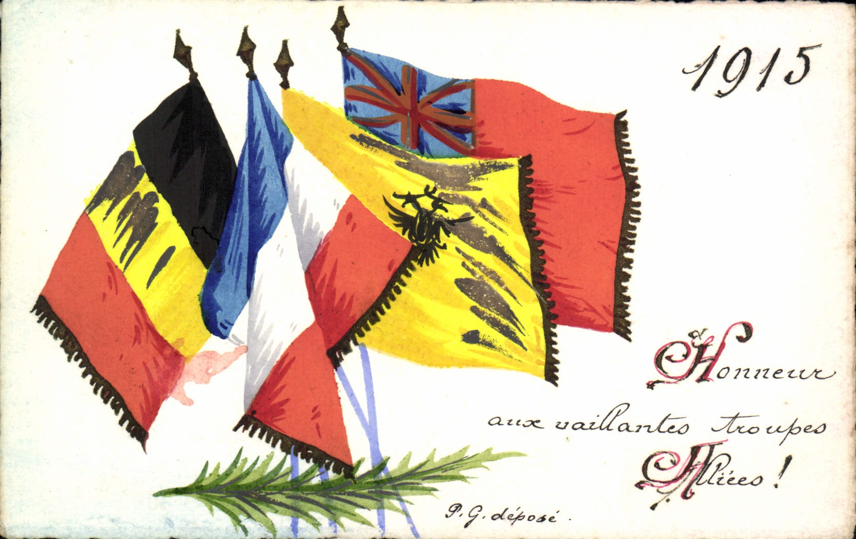 VINTAGE POSTCARD Honneux With the valiant troops combine 1915 (drawing with the hand)