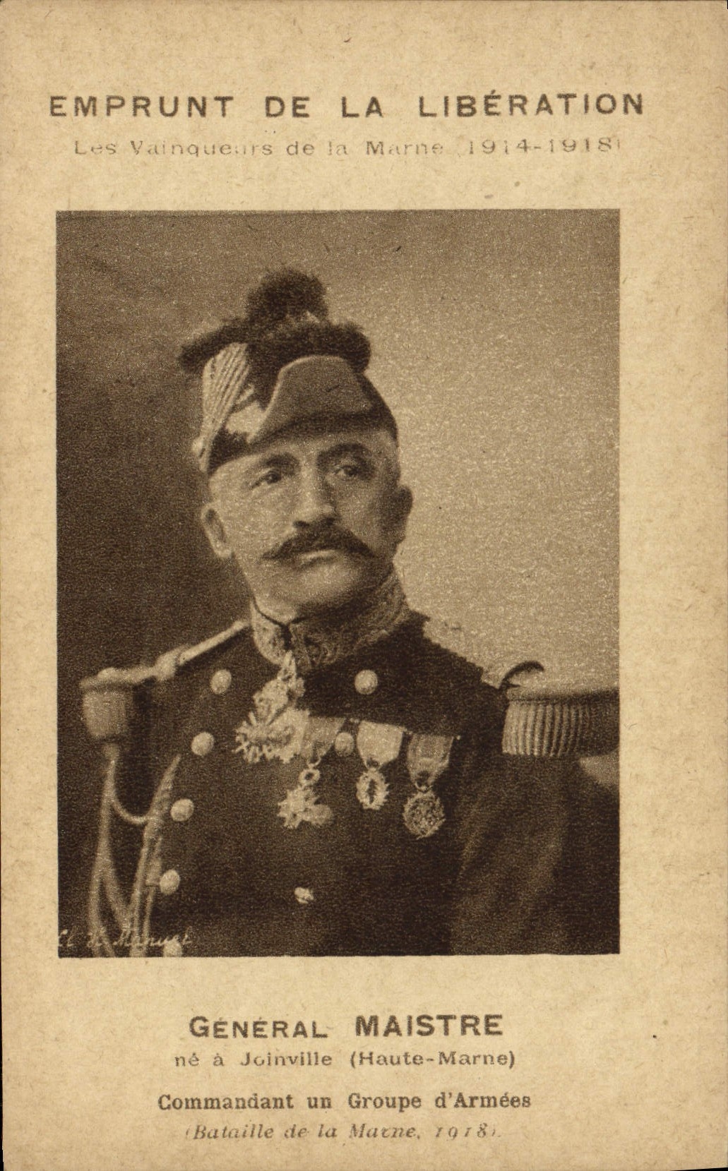 VINTAGE POSTCARD General Loan Of the Release Winners of the Marne Maistre Joinville Militaria