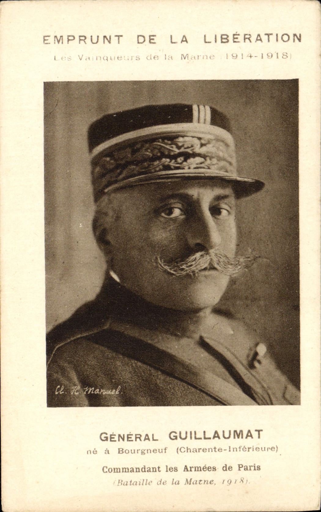 VINTAGE POSTCARD General Loan Of the Release Winners of the Marne Guillaumat Bourgneuf