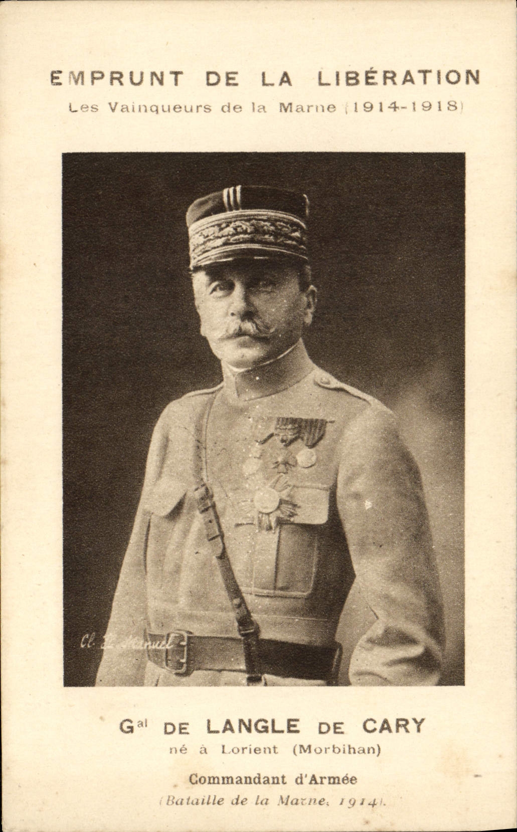 VINTAGE POSTCARD Loan Of the Release Winners Of the Marne Gall de Langle de Cary Lorient Militaria