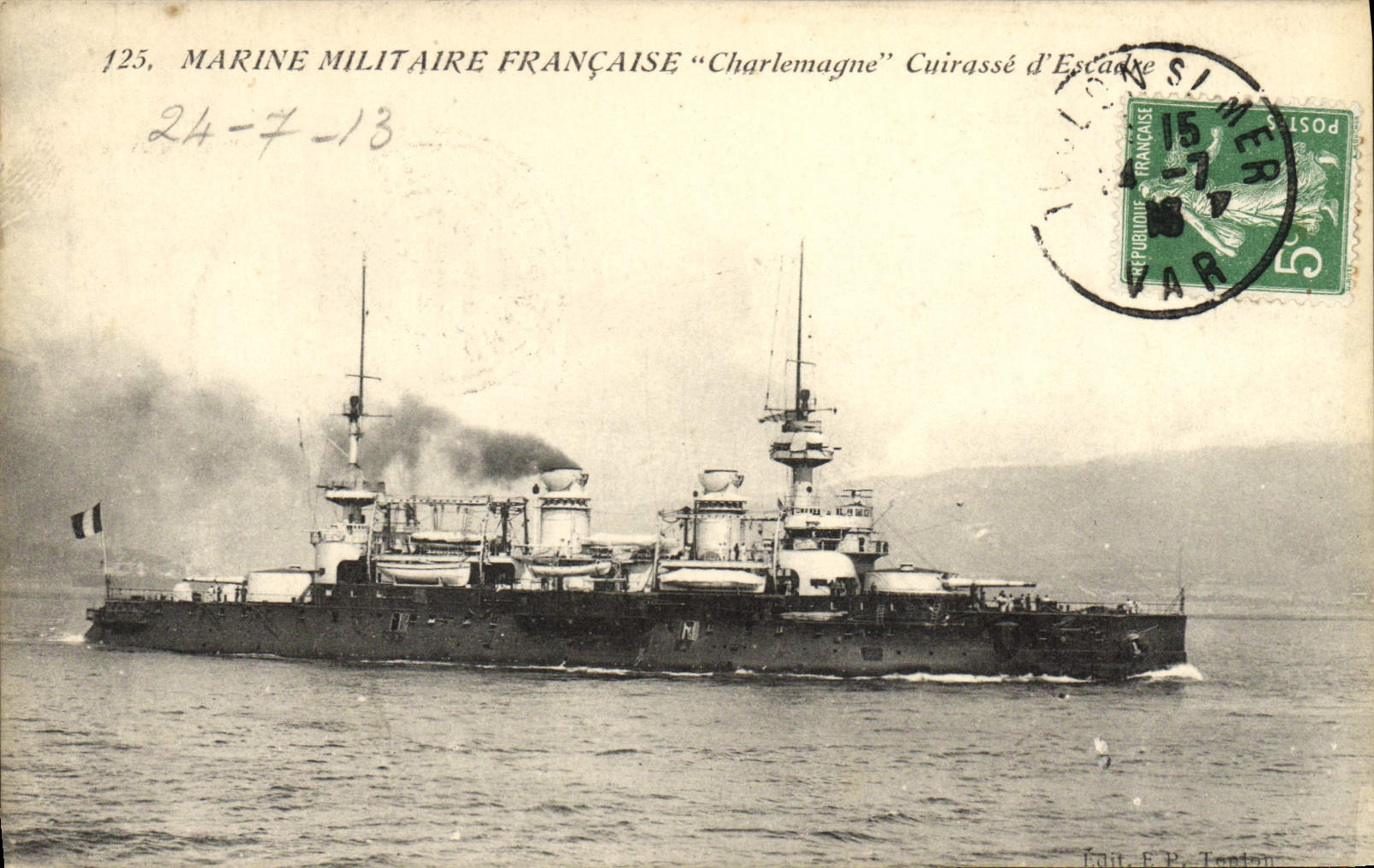 CPA Marine Militaire Francaise Charlemagne Cuirasse d'Escadre Bateau