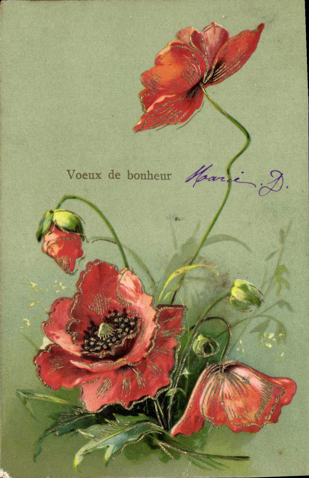 CPA Voeux De bonheur Fleurs