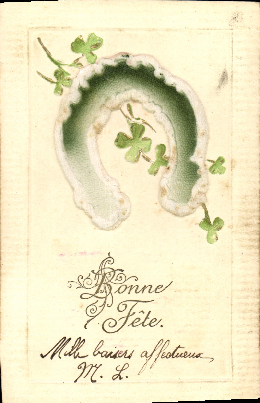 VINTAGE POSTCARD Fantaisie Flowers Clover Horseshoe Bonne Festival