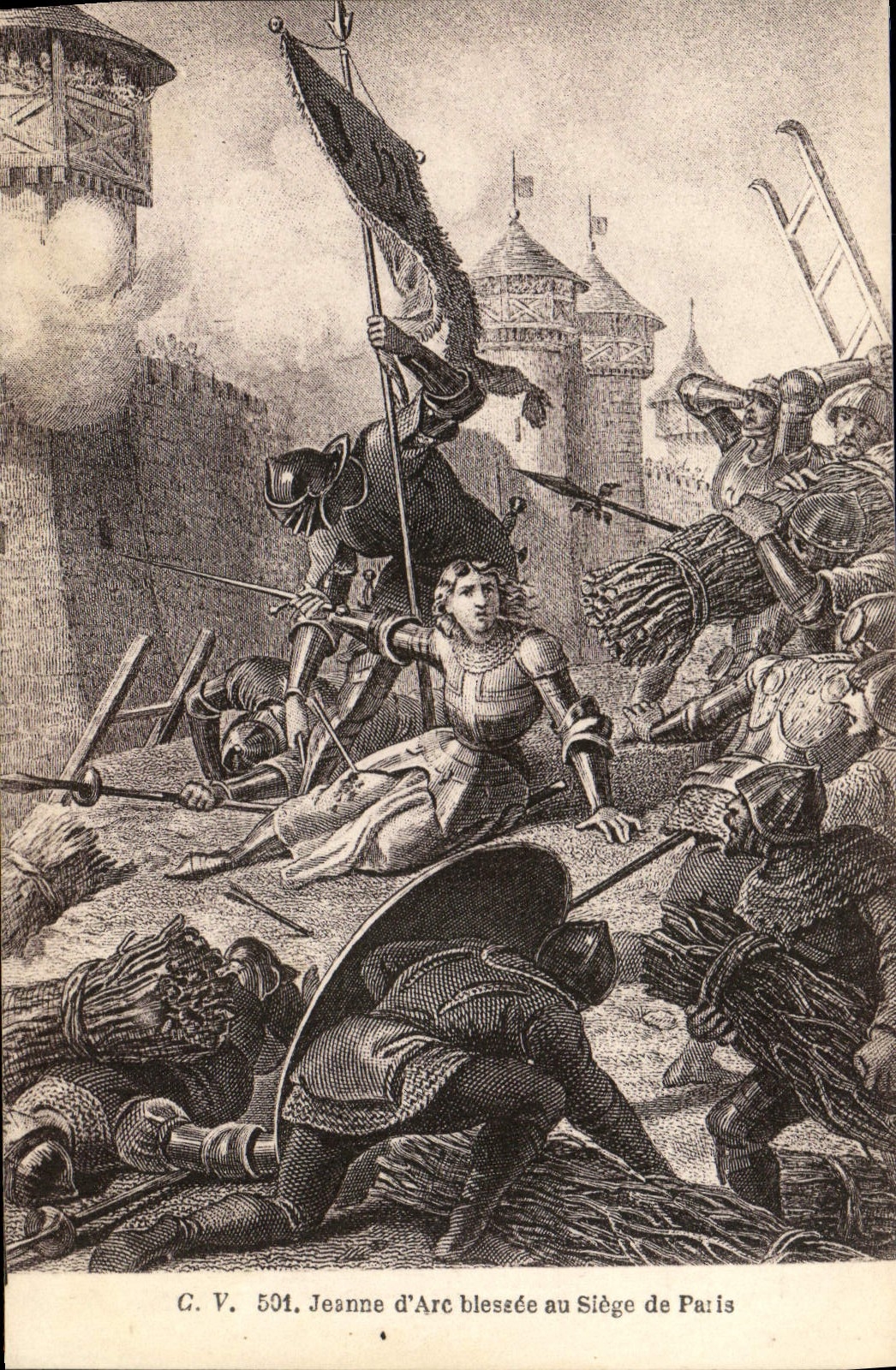 VINTAGE POSTCARD Jeanne d' Arc Wounded With the Seat Of Paris