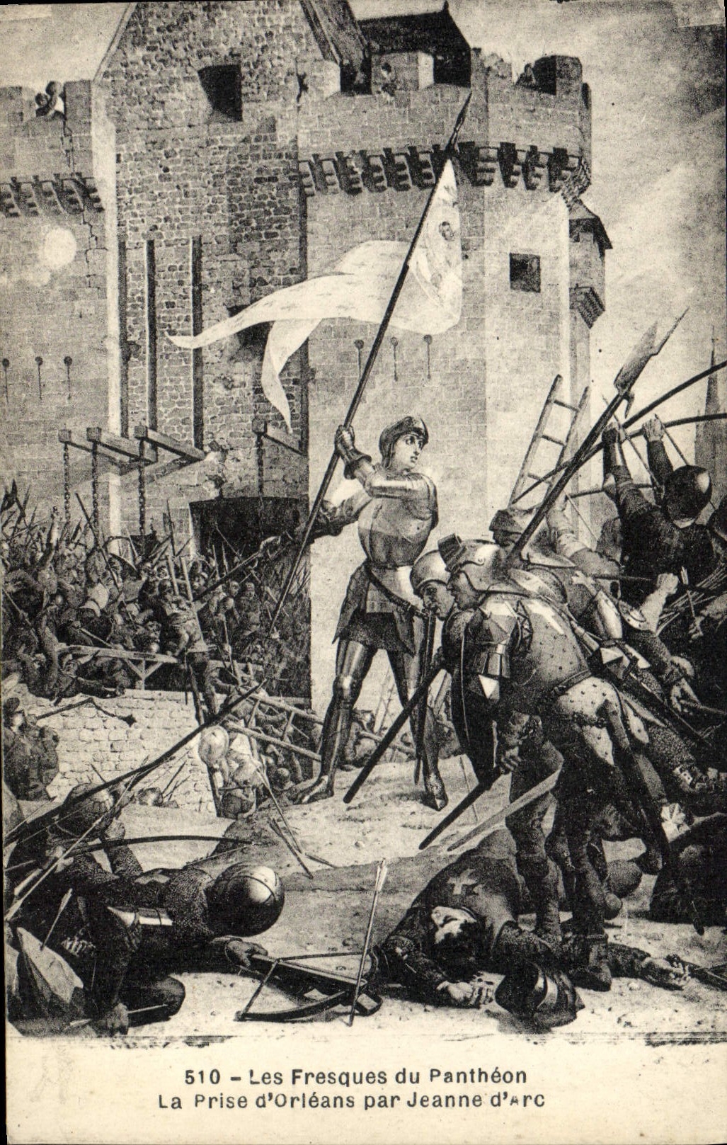 VINTAGE POSTCARD Frescos Of the Pantheon the Catch of Orleans Per Jeanne d' Arc