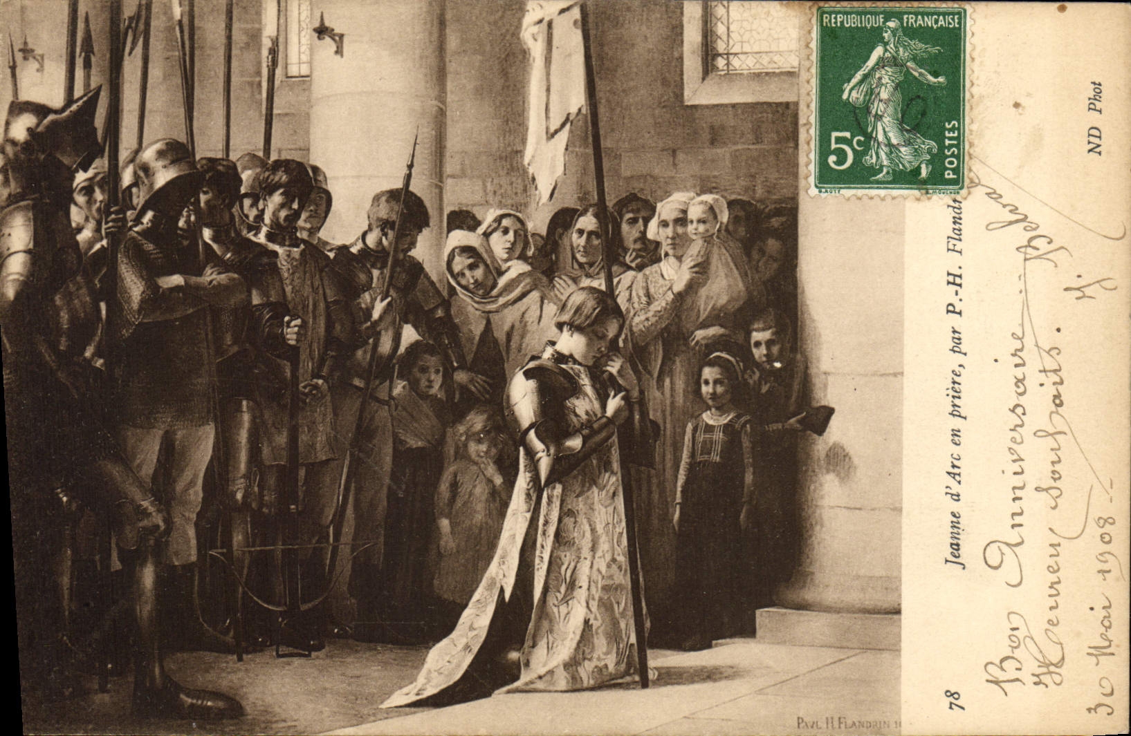 VINTAGE POSTCARD Jeanne d' Arc In Prayer By Flanders