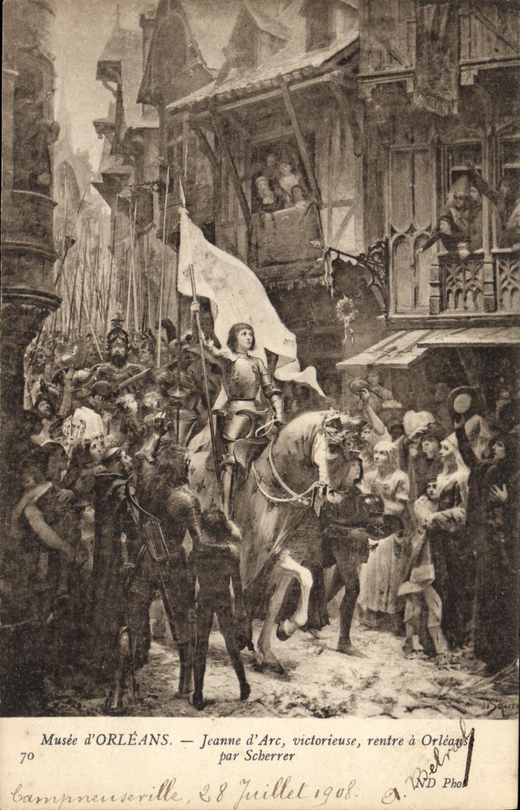 La POSTAL Musee de la VENDIMIA de las vueltas victoriosas del arco del d de Orleans Jeanne tiene Orleans de Scberrer