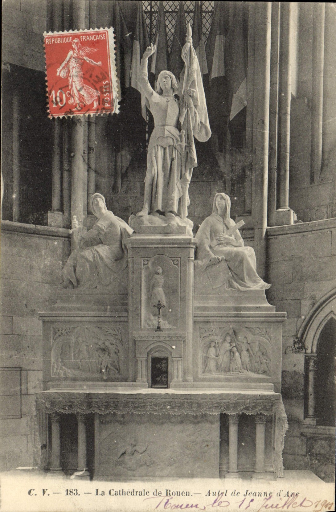 VINTAGE POSTCARD the Cathedral Of Rouen Furnace bridge Of Jeanne d' Arc