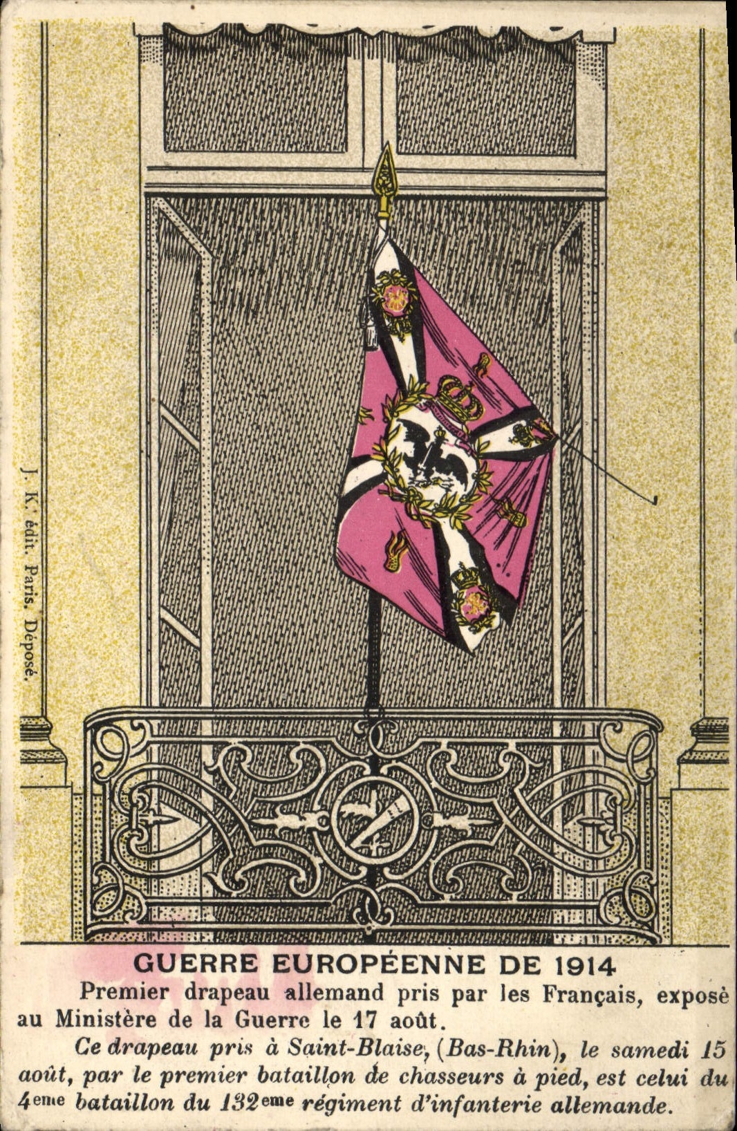 VINTAGE POSTCARD European War Of First German Flag Taken By the Militaria French