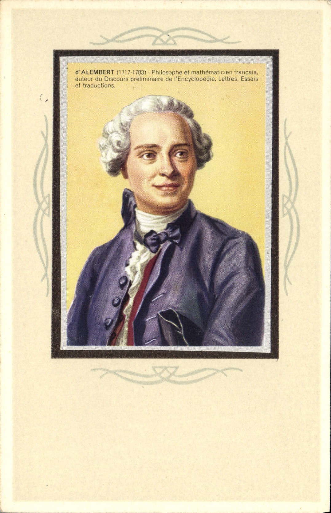 VINTAGE POSTCARD French D' Alembert Philosophical and mathematician Encyclopedie Seal School Louis Lemaire have Yerres Rue of Villecresnes