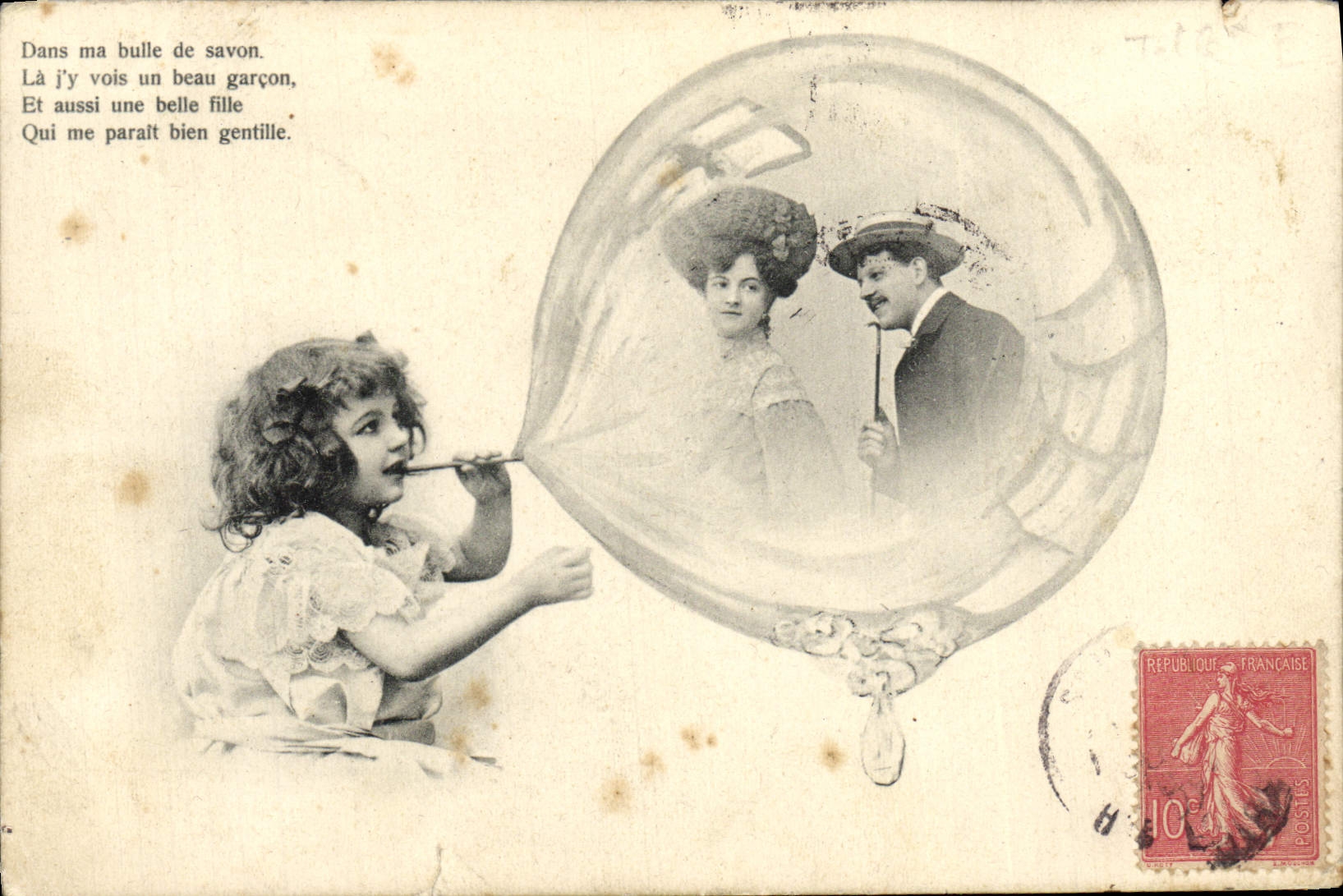 VINTAGE POSTCARD In My Soap Child Bubble