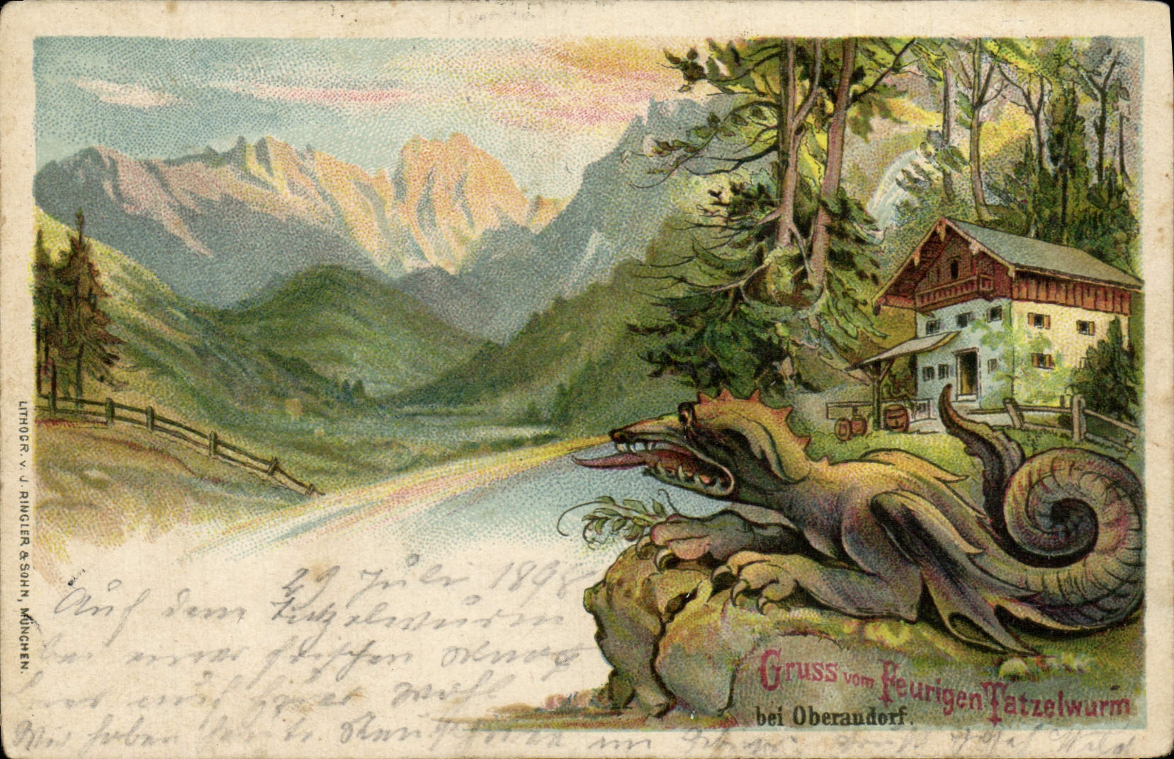 VINTAGE POSTCARD Gruss Vom Feurigen Tatzelwurm EIB Oberaudorf Dragon