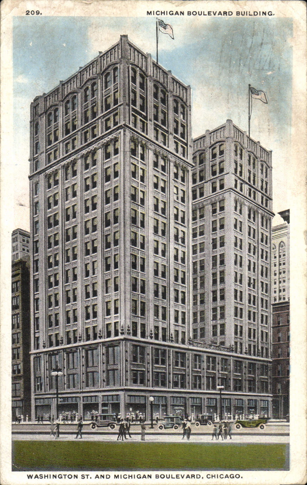 VINTAGE POSTCARD Michigan Boulevard Building Washington St And Michigan Chicago Boulevard