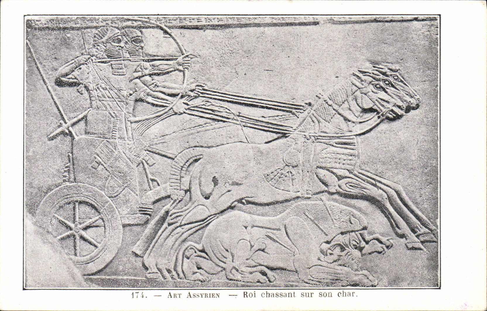 VINTAGE POSTCARD Assyrian art King Driving out On His Tank