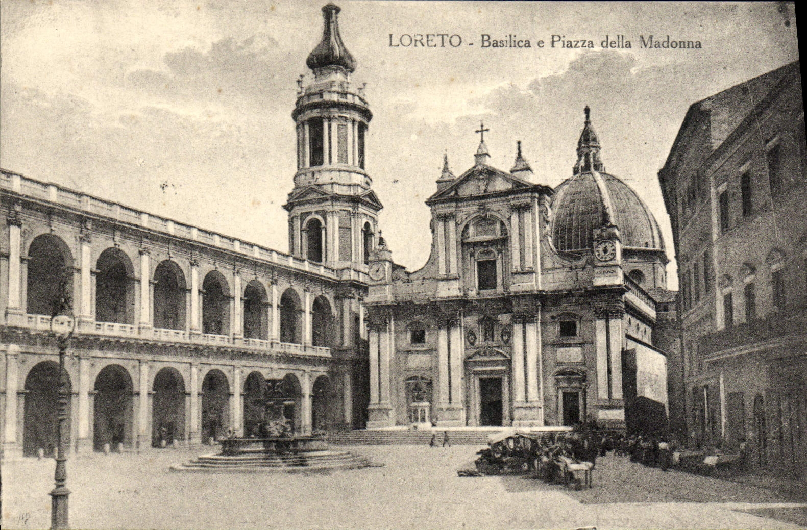 VINTAGE POSTCARD Loreto Basilica E Piazza beyond Madonna