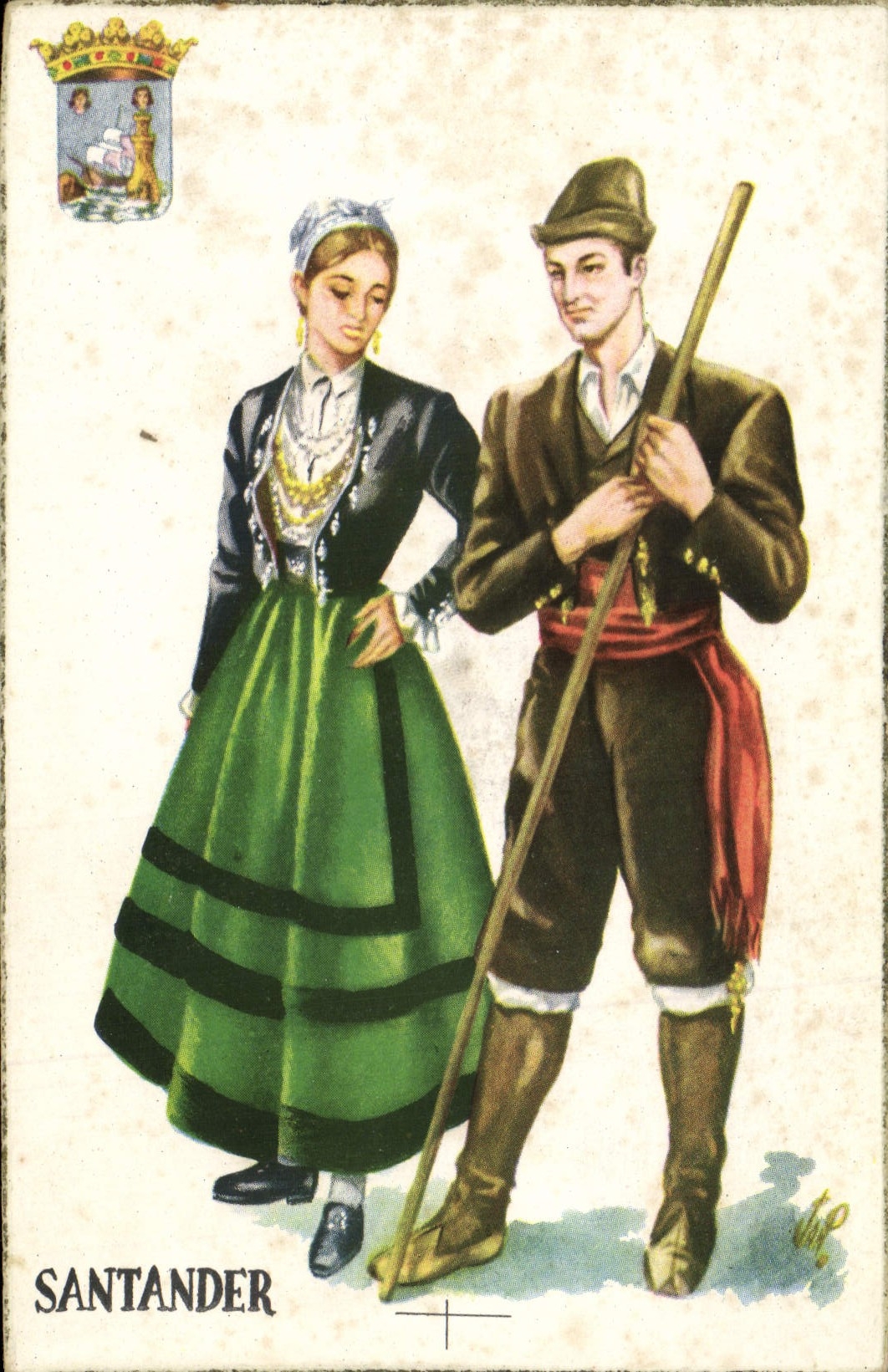 VINTAGE POSTCARD Santander Woman Spain Folklore