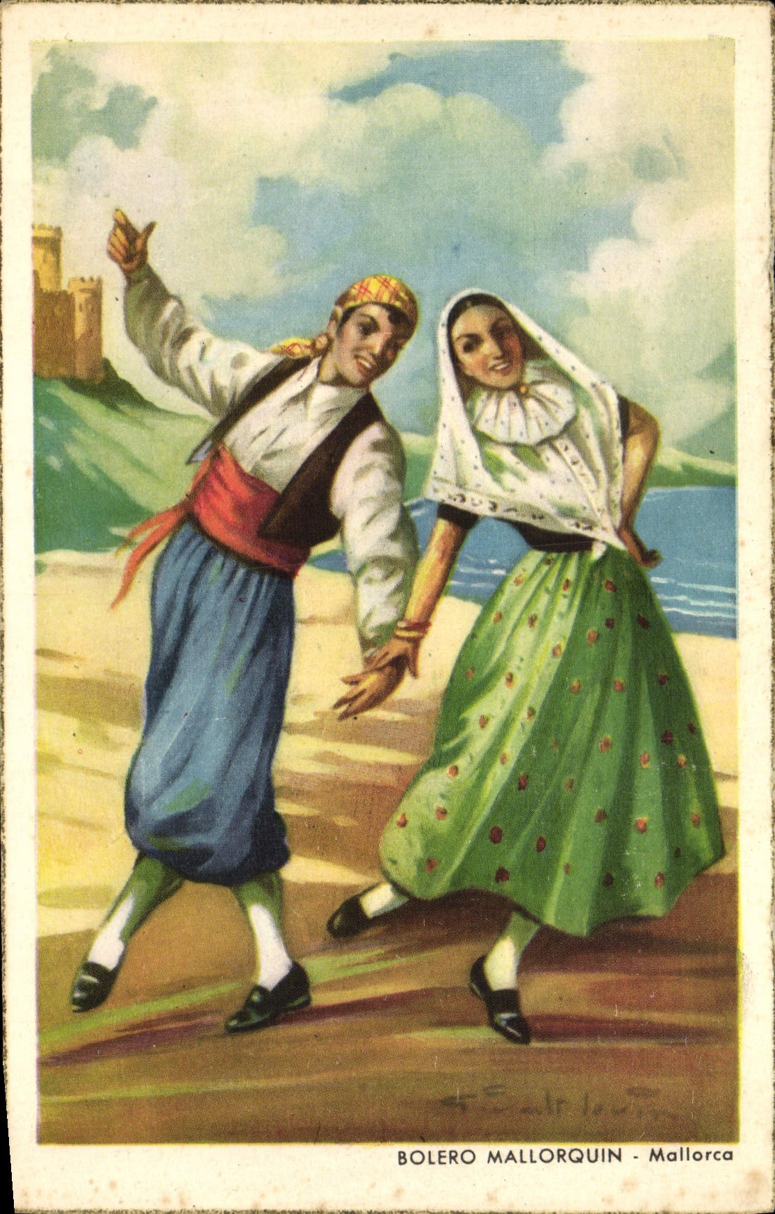 Folklore de Mallorquin Mallorca del bolero de la POSTAL de la VENDIMIA