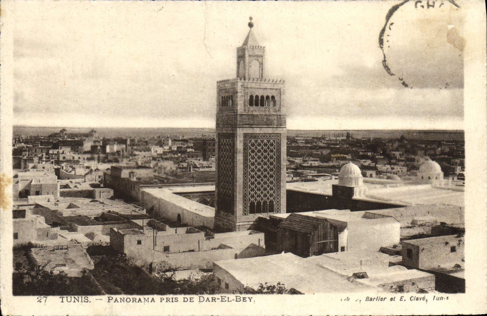 Bey de Túnez Panorama Taken De Dar El de la POSTAL de la VENDIMIA