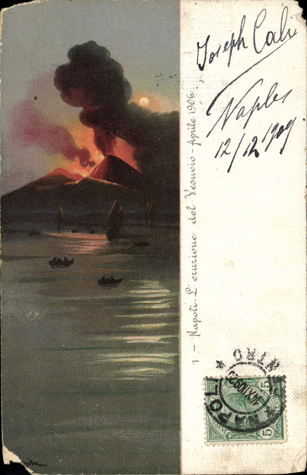 VINTAGE POSTCARD Napoli the eruzione del Veusvio Aprile 1906 Volcano