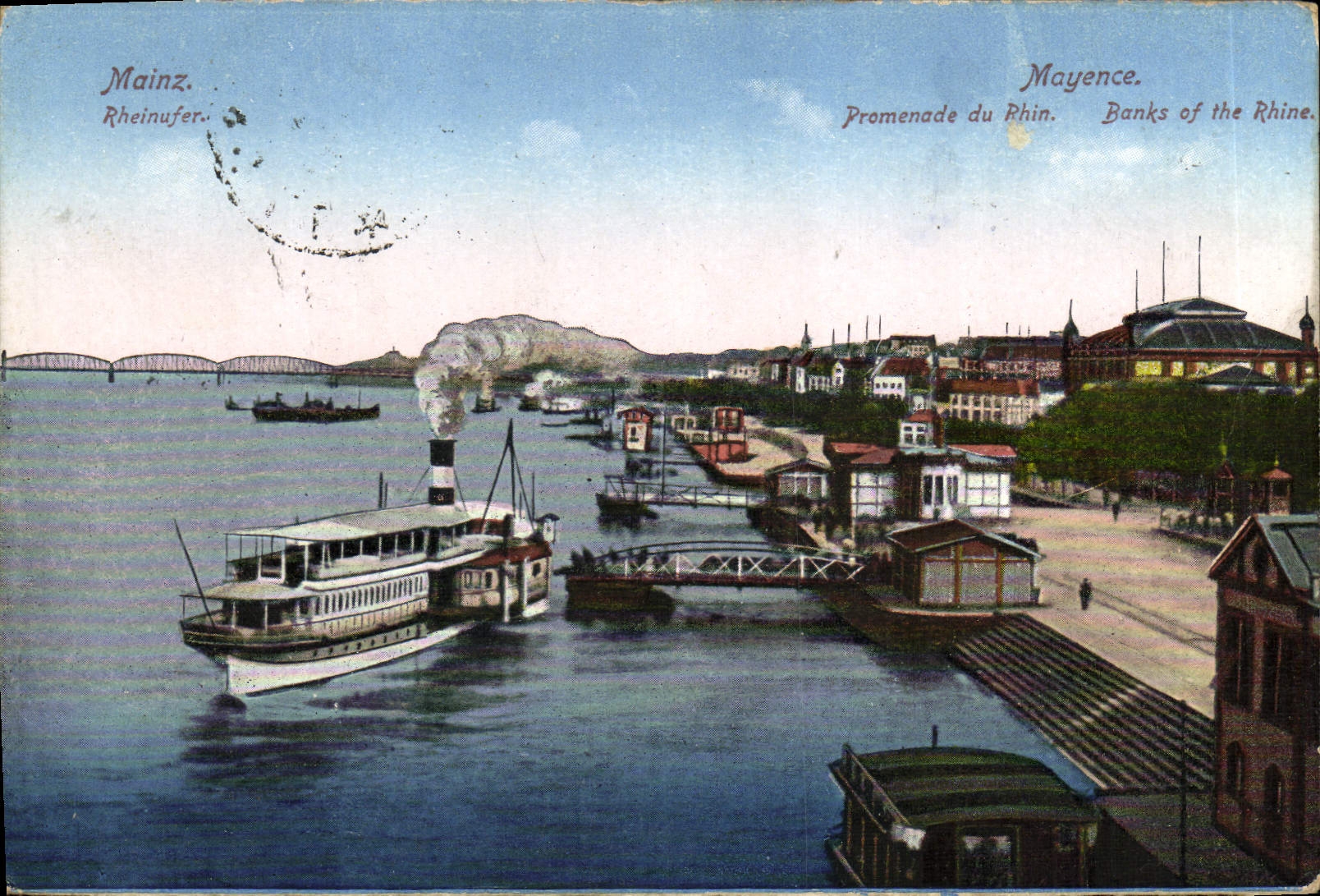 VINTAGE POSTCARD Mainz Rheinufer Boat