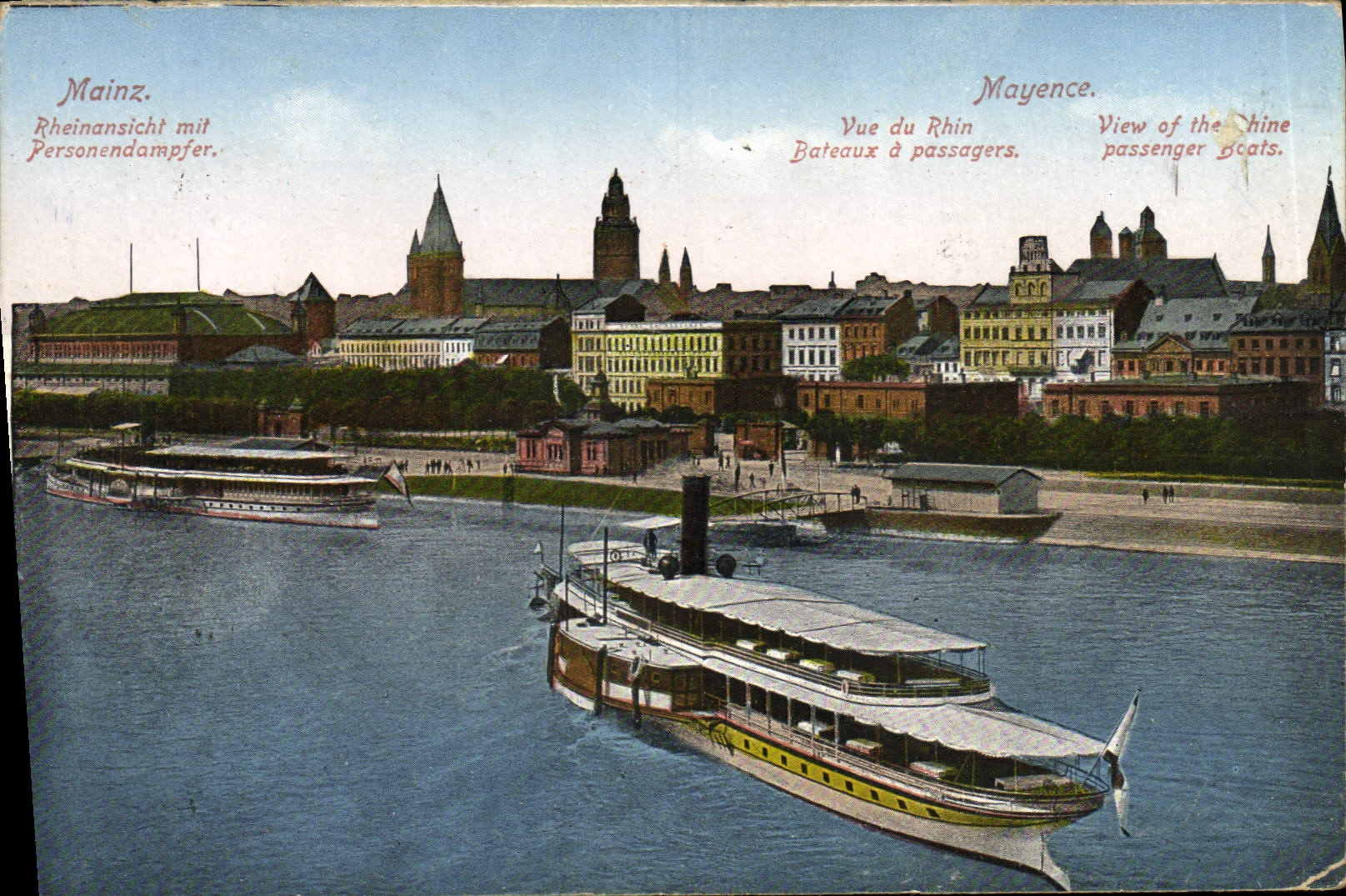 VINTAGE POSTCARD Mainz Rheinansicht MIT Personendampfer