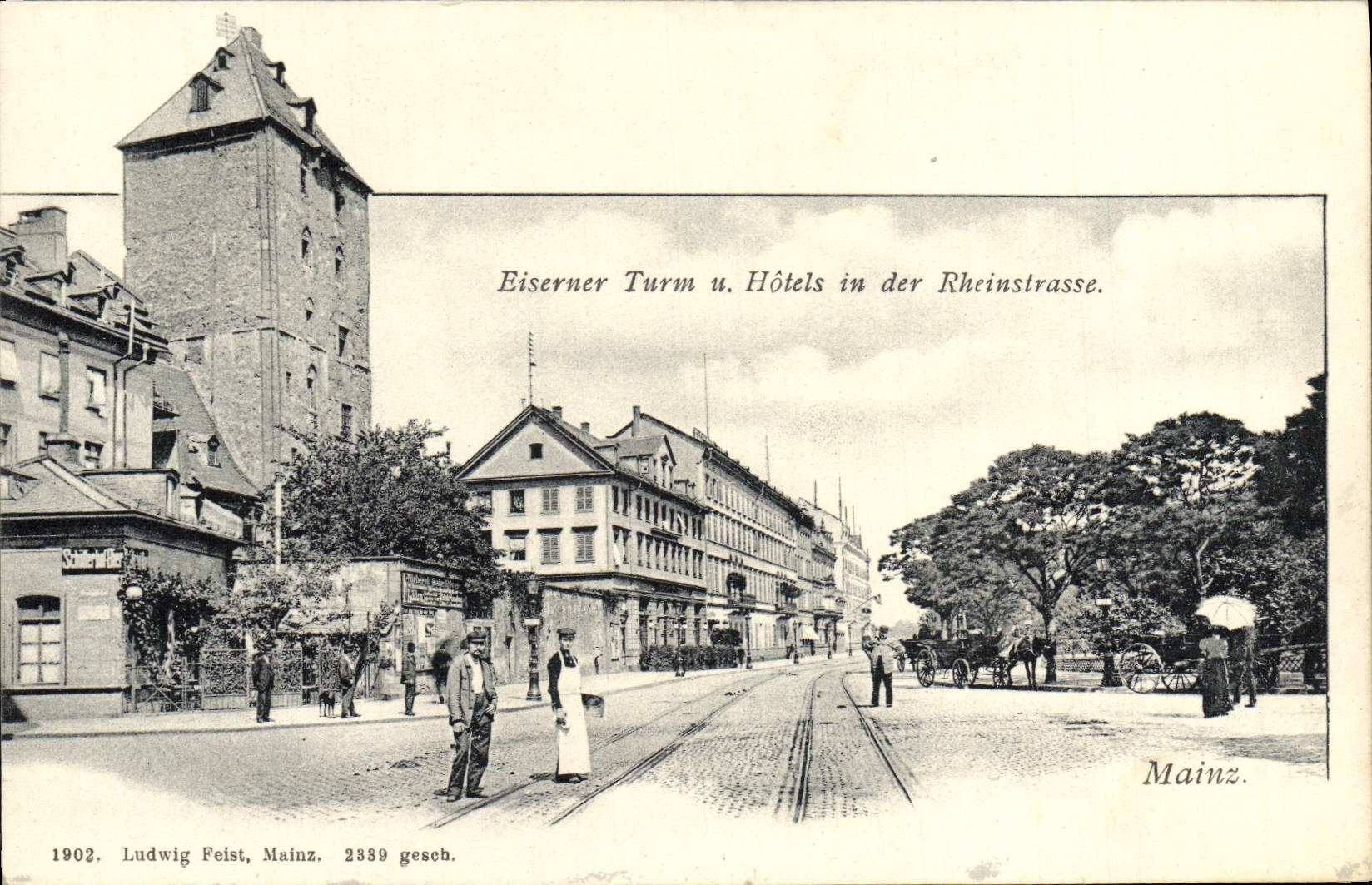 VINTAGE POSTCARD Mainz Eiserner Turm Hotels In Der Rhienstrasse