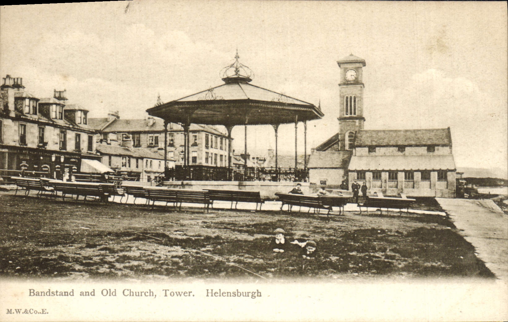 VINTAGE POSTCARD Bandstand And Old Church Tower Helensburgh