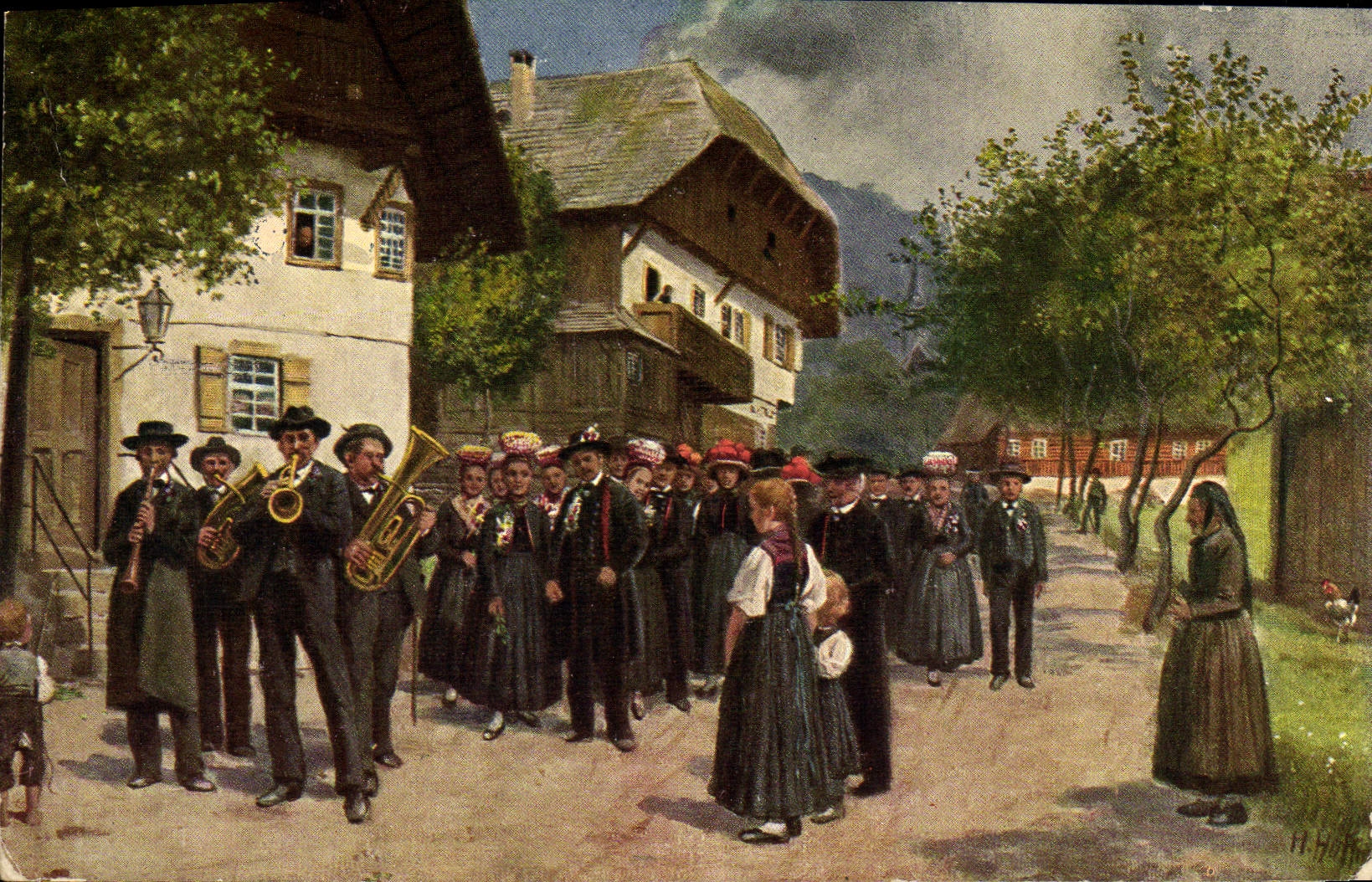 CPA Folklore Hotel lowen National Lomis Nassoy Triberg Folklore Cuivres Trompette Tube