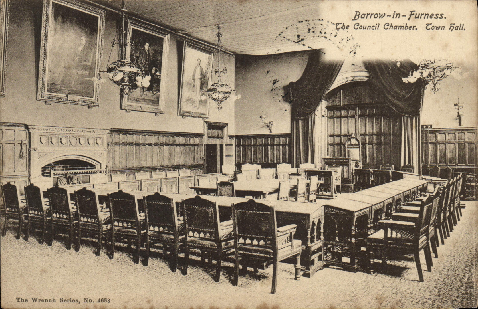 VINTAGE POSTCARD Borrow In Furness The Coucil Room Town Hall