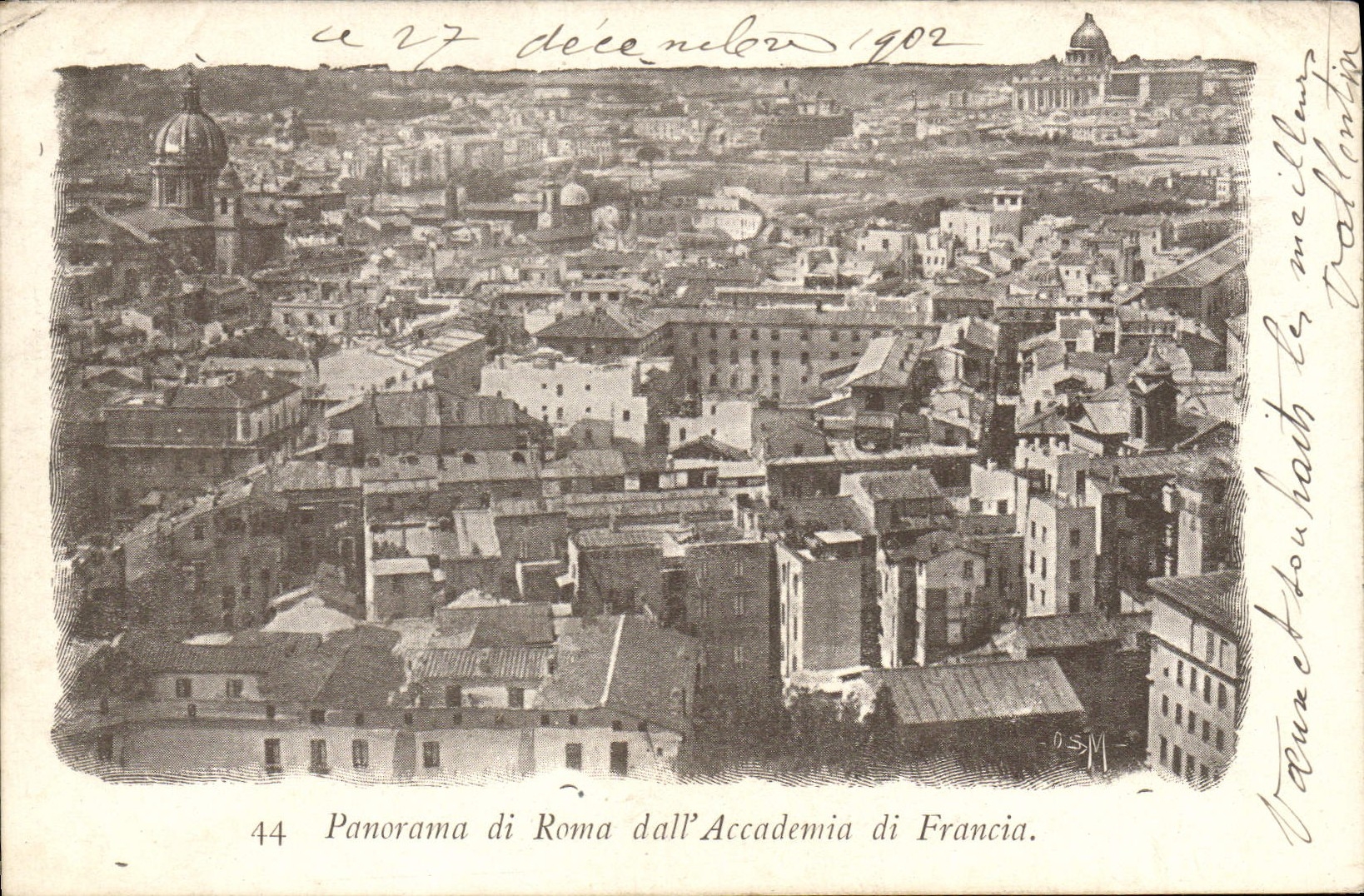 Di Roma Dall' Accademia Di Francia del panorama de la POSTAL de la VENDIMIA