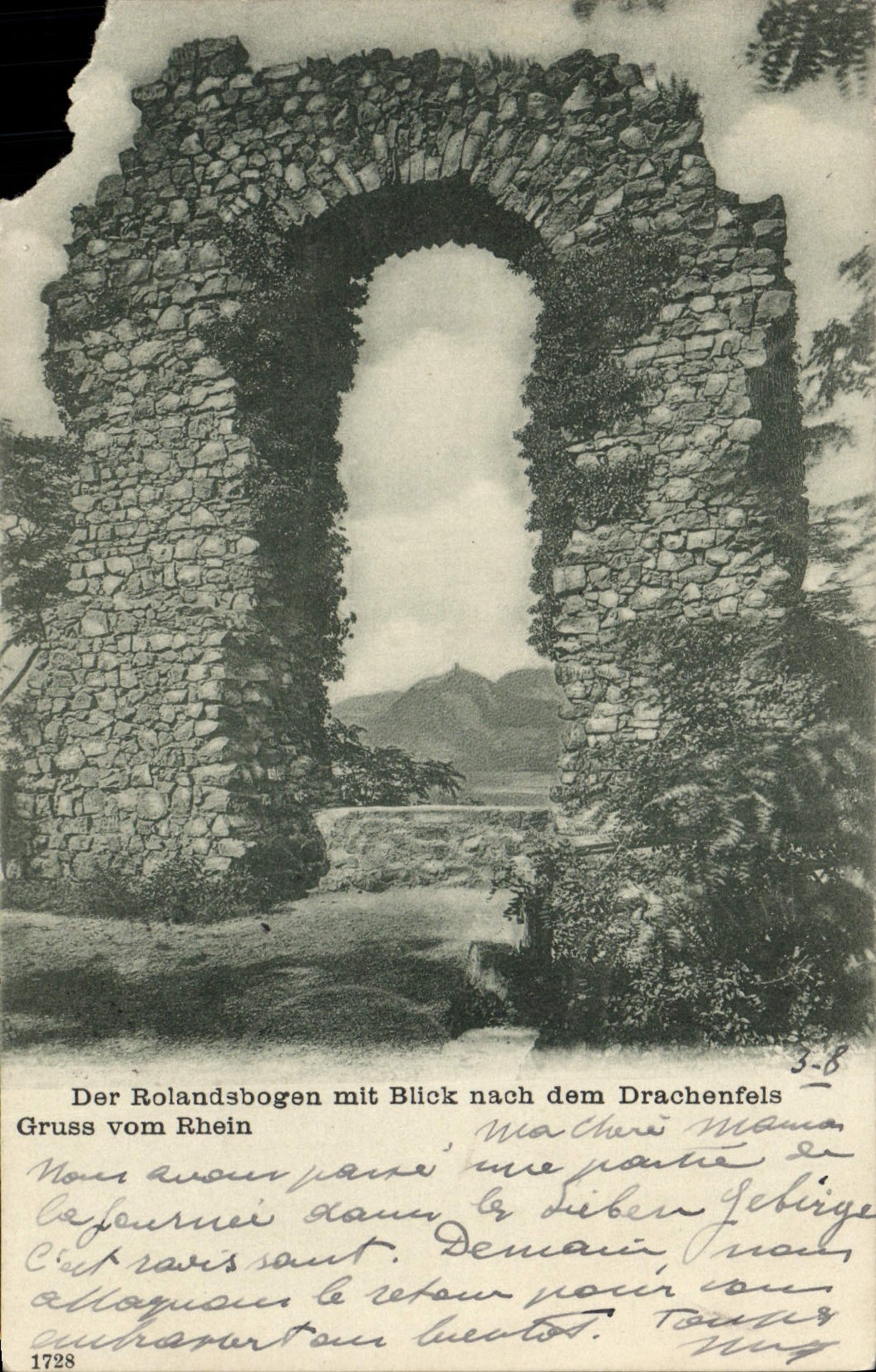 Dem Drachenfels Gruss Vom Rhin del MIT Blick Nach de Der Rolandsbogen de la POSTAL de la VENDIMIA