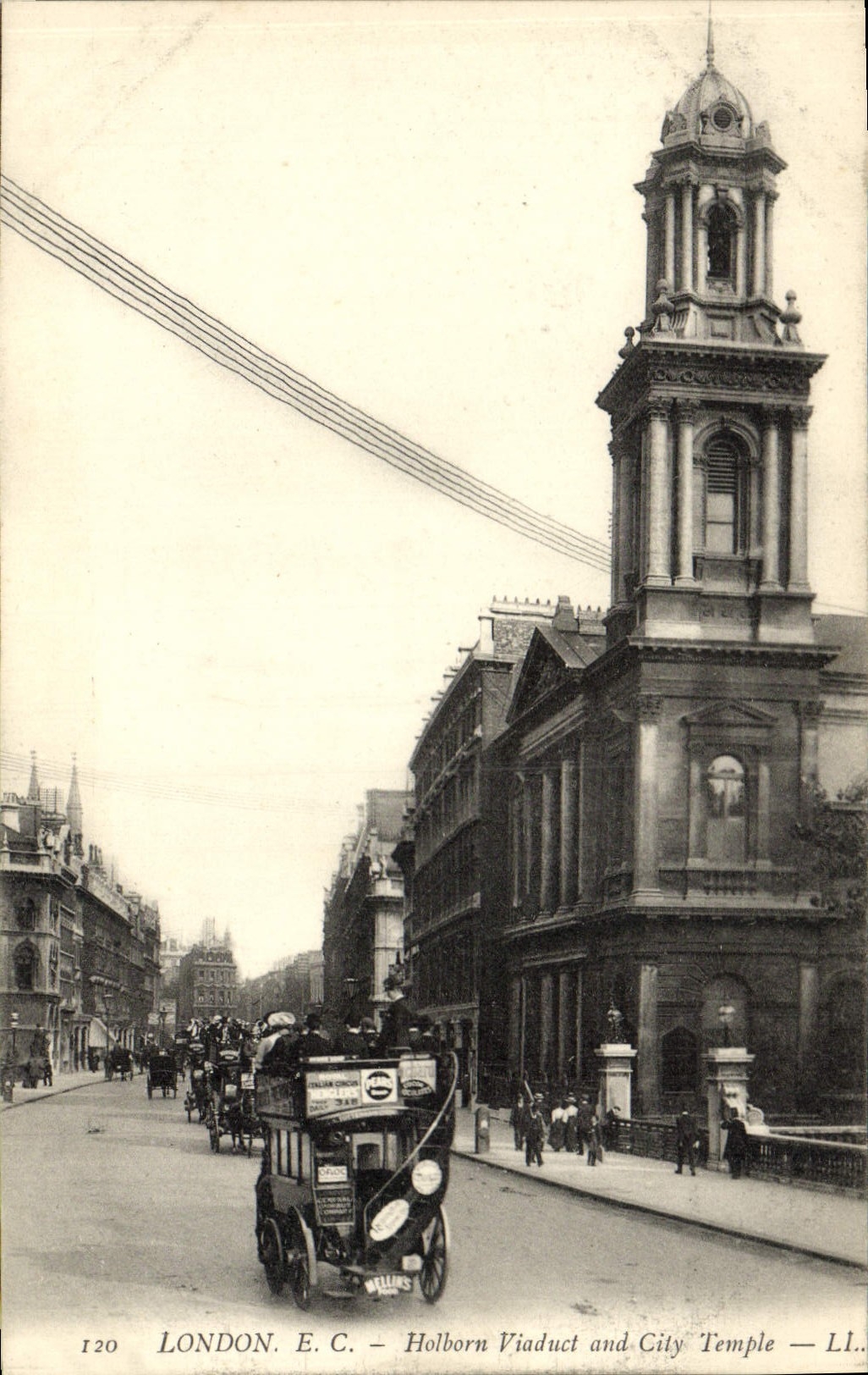 Viaducto de Londres Holborn de la POSTAL de la VENDIMIA y templo de la ciudad