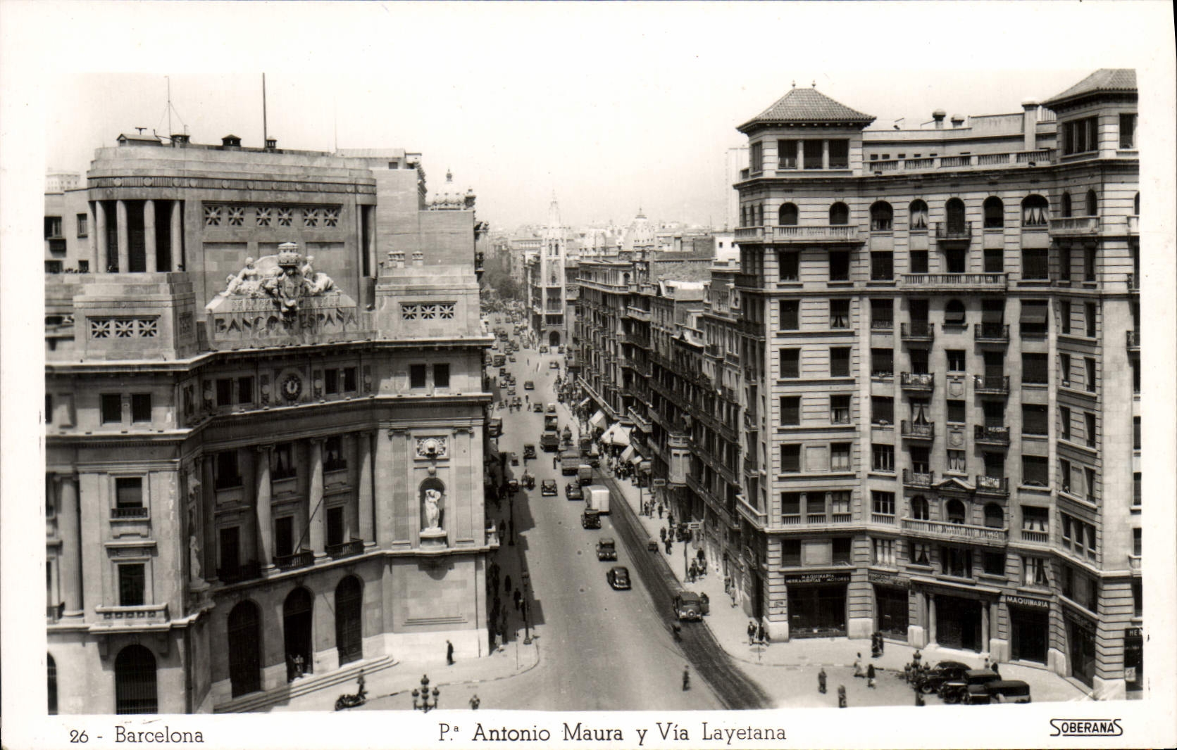 VINTAGE POSTCARD Barcelona P Antonio Maura there Via Layetana