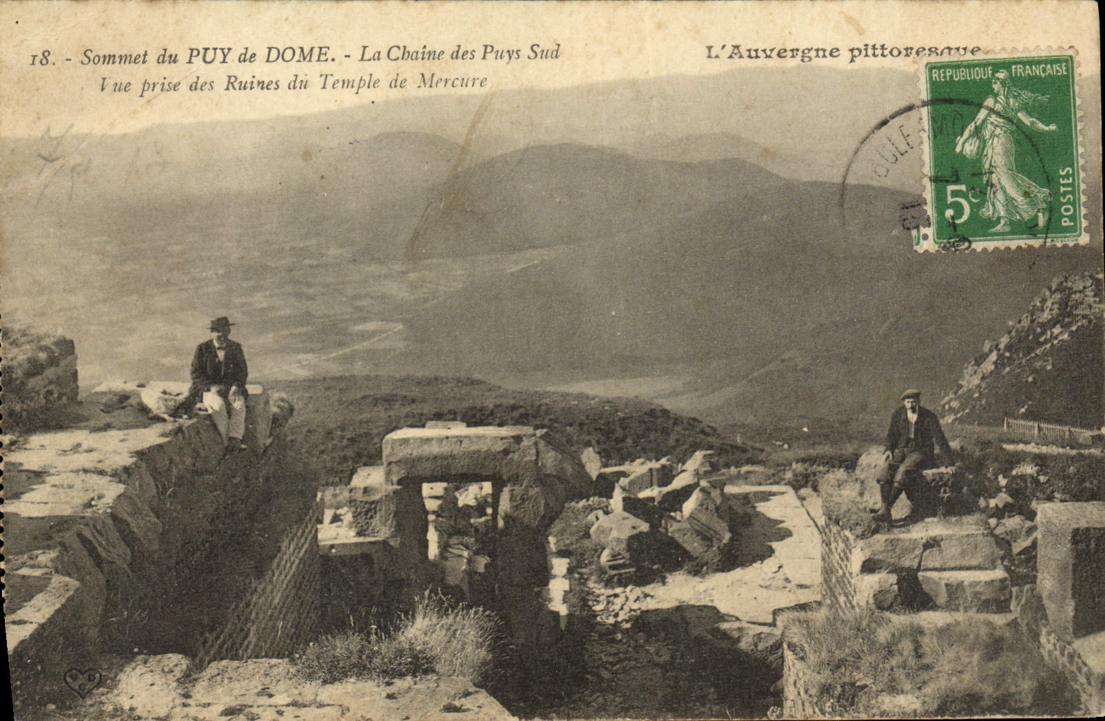 VINTAGE POSTCARD Picturesque Auvergne Summit Of Puy De Dome the Chain Of Southern Puys Seen from of the ruins of the Mercury temple