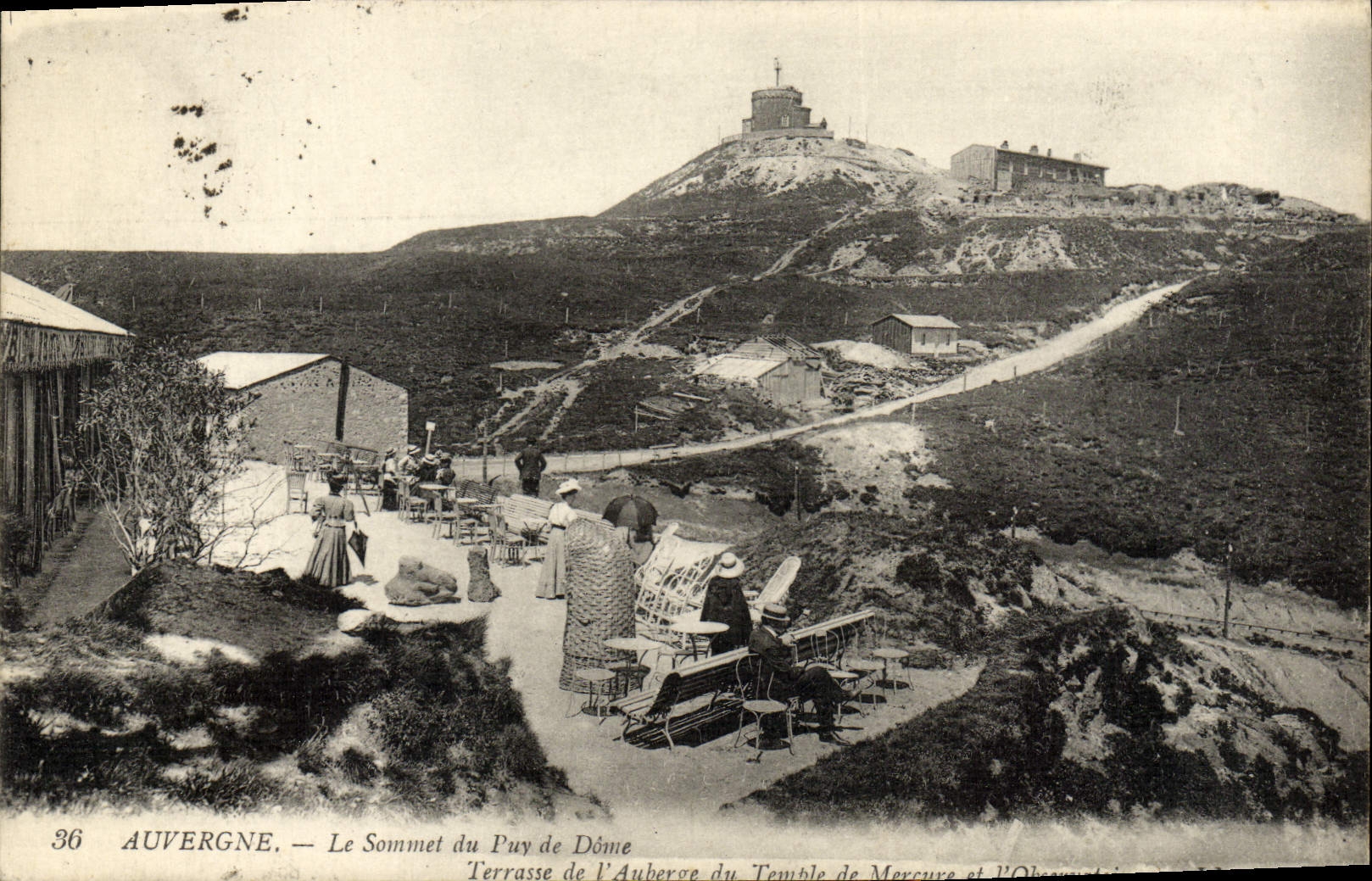 VINTAGE POSTCARD Auvergne the top Of Puy De Dome Terrace Of the Inn Of the Mercury Temple and the observatory