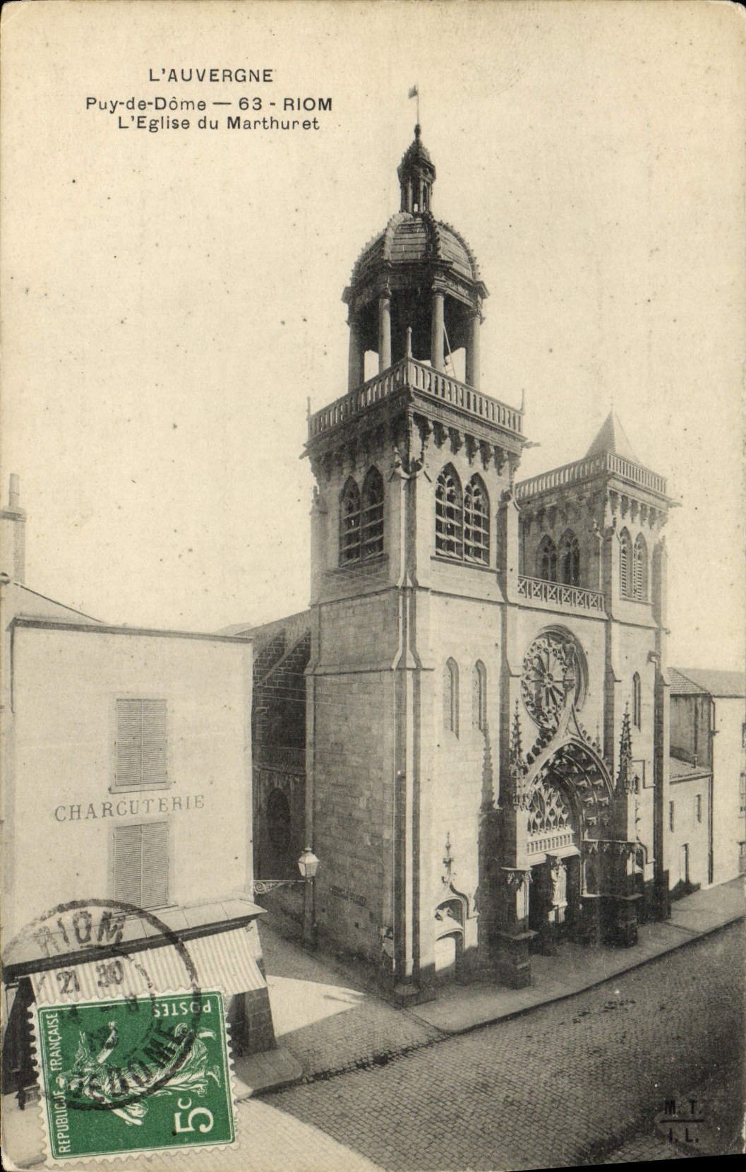 VINTAGE POSTCARD Auvergne Riom the Church Of Marthuret Pork-butchery