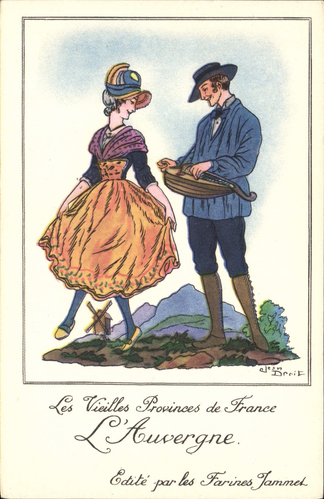 VINTAGE POSTCARD Old Provinces Of France Auvergne Publicity Flours Jammet Jean Right