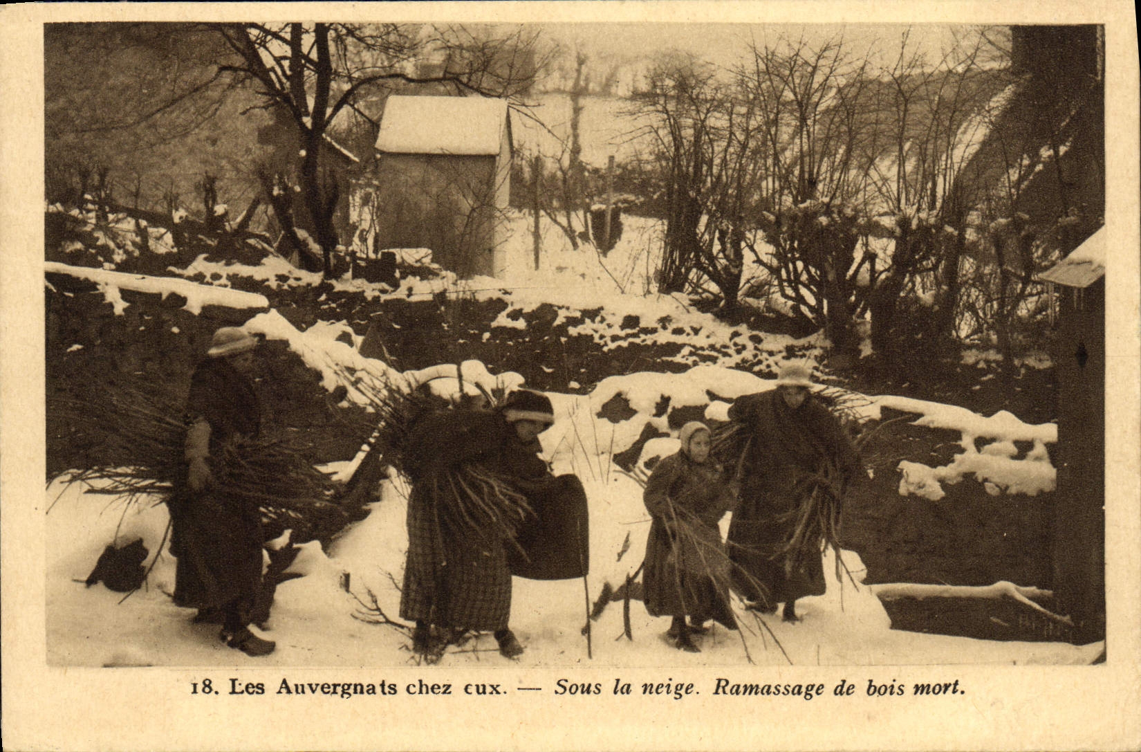 VINTAGE POSTCARD Auvergnats At with Under Snow Collecting Of Deadwood Folklore