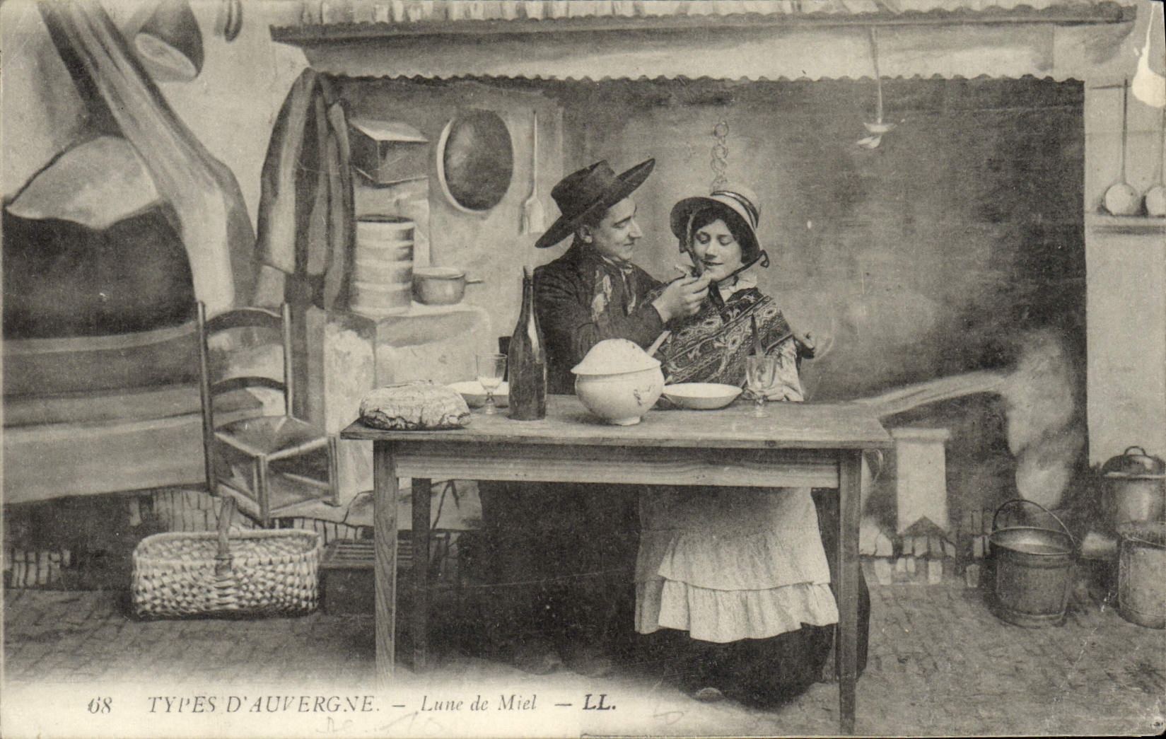 VINTAGE POSTCARD Standard of Auvergne Foklore Honeymoon