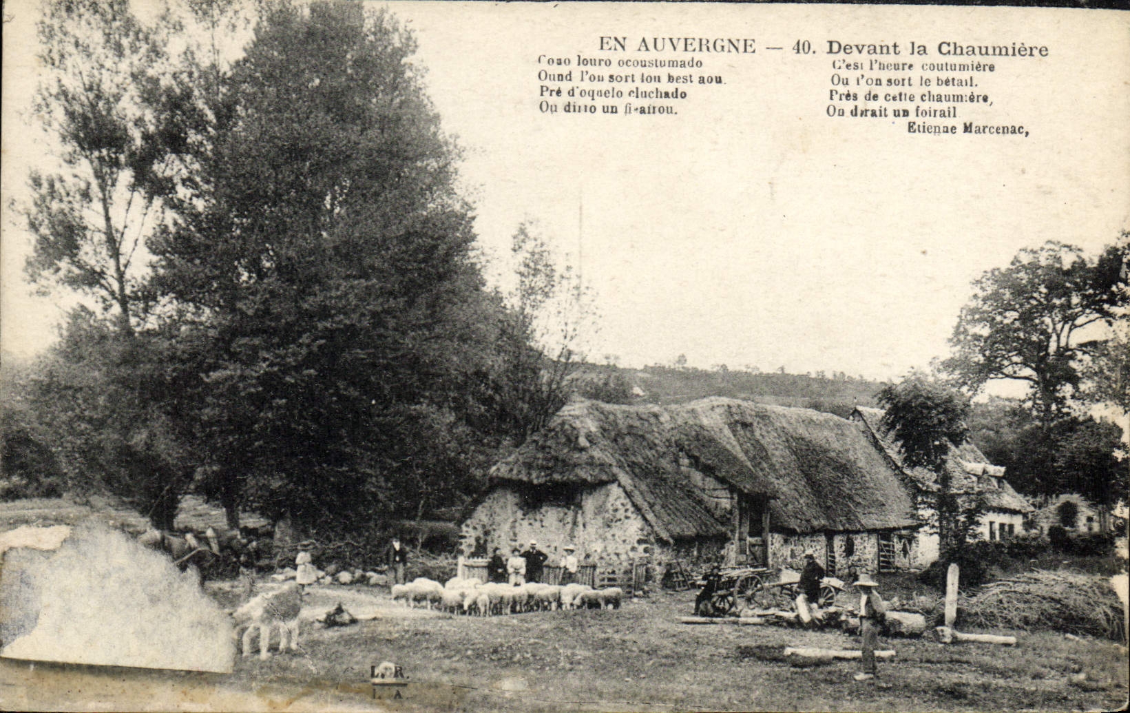 VINTAGE POSTCARD In Auvergne In front of the Thatched cottage