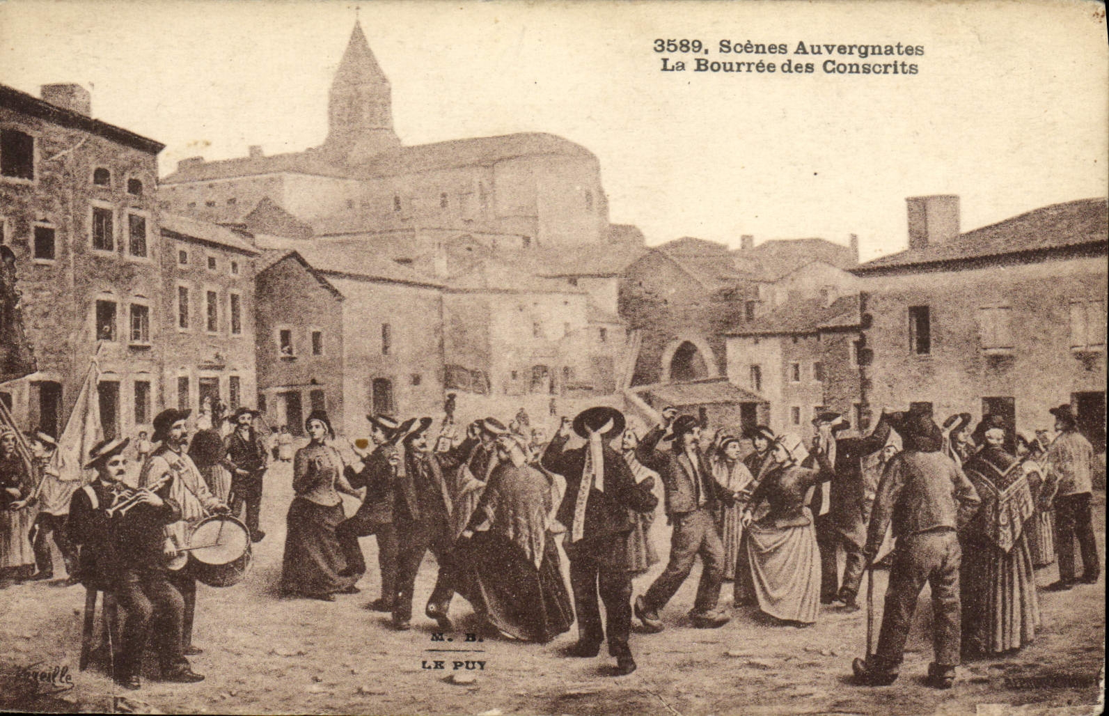 VINTAGE POSTCARD Soenes Auvergnates The bourree Of the Conscripts Folklore