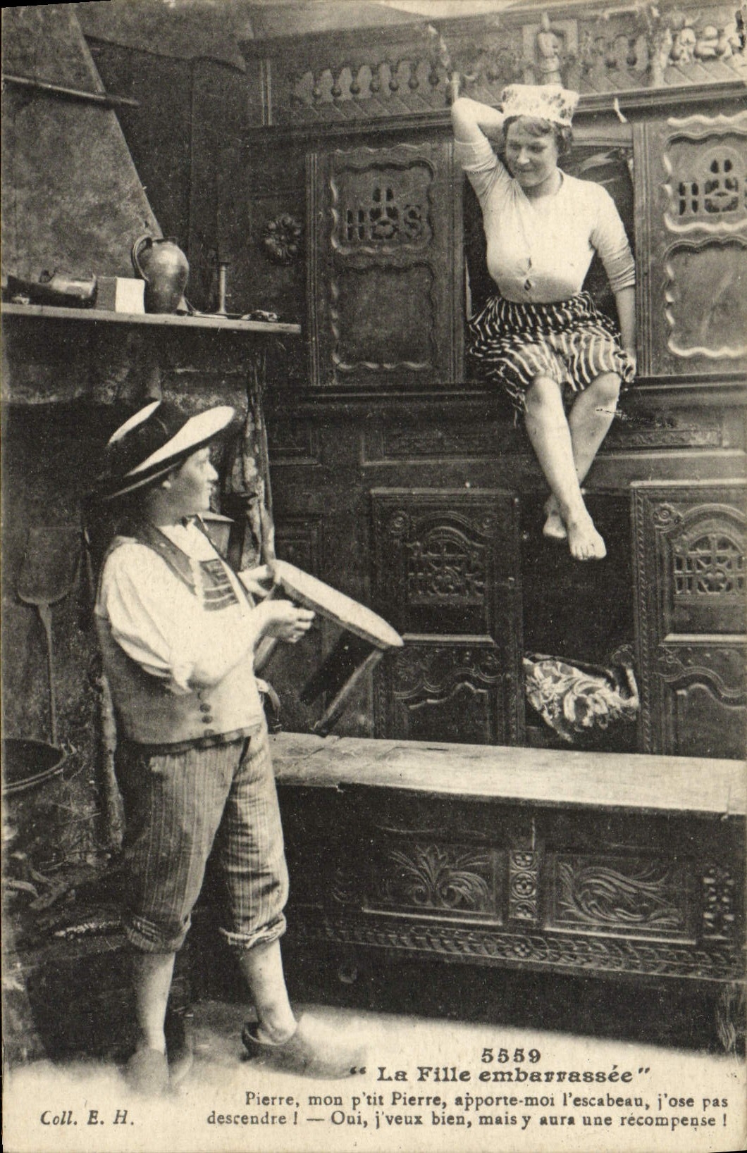 VINTAGE POSTCARD the Girl Embarrassee Folklore closed Beds